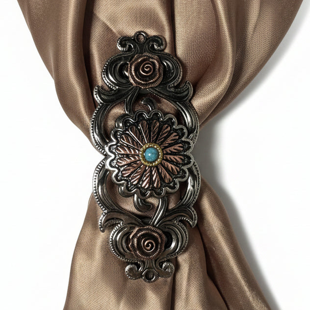Antique Silver and Copper Floral Western Concho W220 — view 11