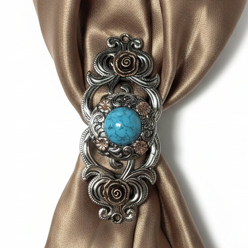 Antique Silver Turquoise Copper Floral Western Concho W222 — view 9