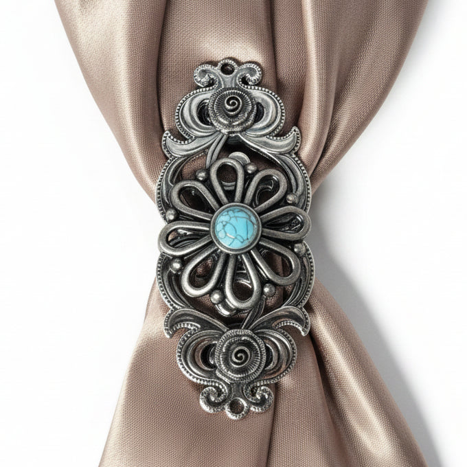 Antique Silver Turquoise Flower Western Concho W231 — view 9