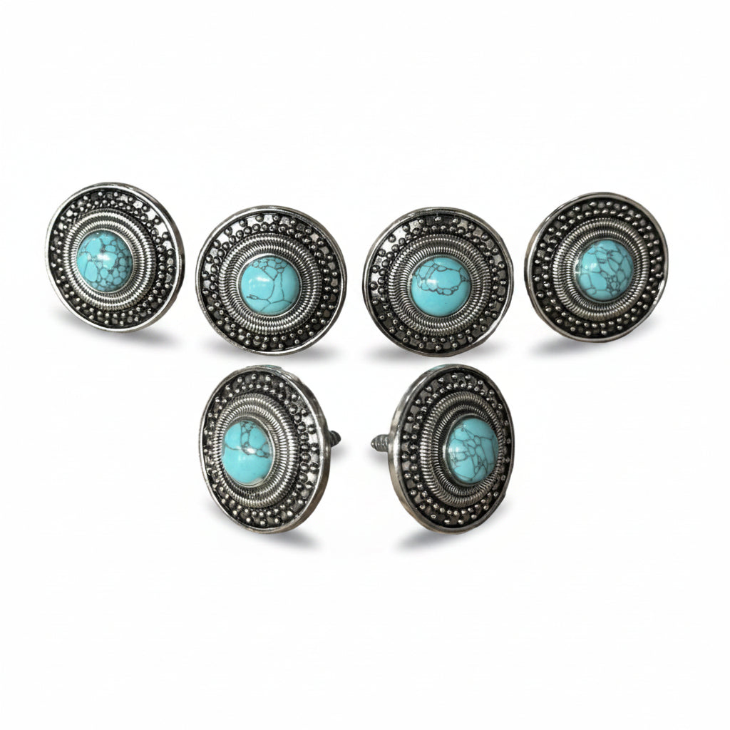 Antique Silver Turquoise Dot Saddle Set SSW232 — view 2