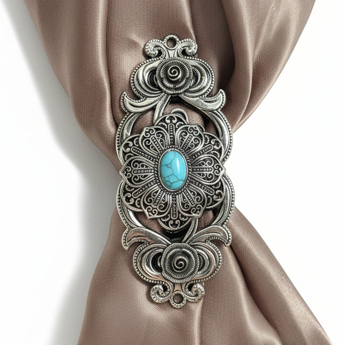 Antique Silver Filigree Floral Turquoise Western Concho W234 — view 8