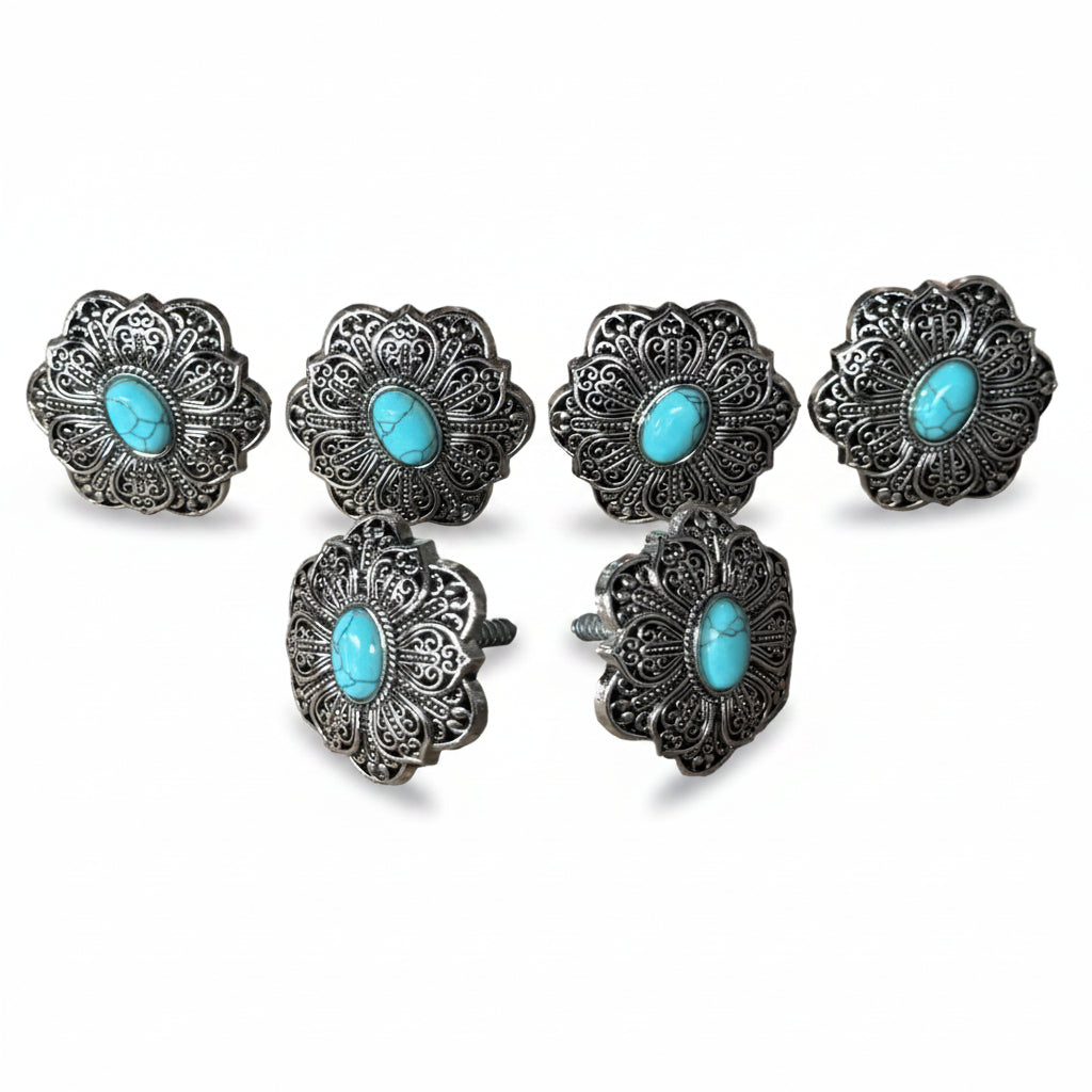 Antique Silver Filigree Floral Turquoise Saddle Set SSW234 — view 2