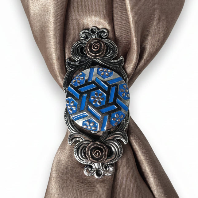 Antique Silver Blue Geometric Western Concho W236 — view 12