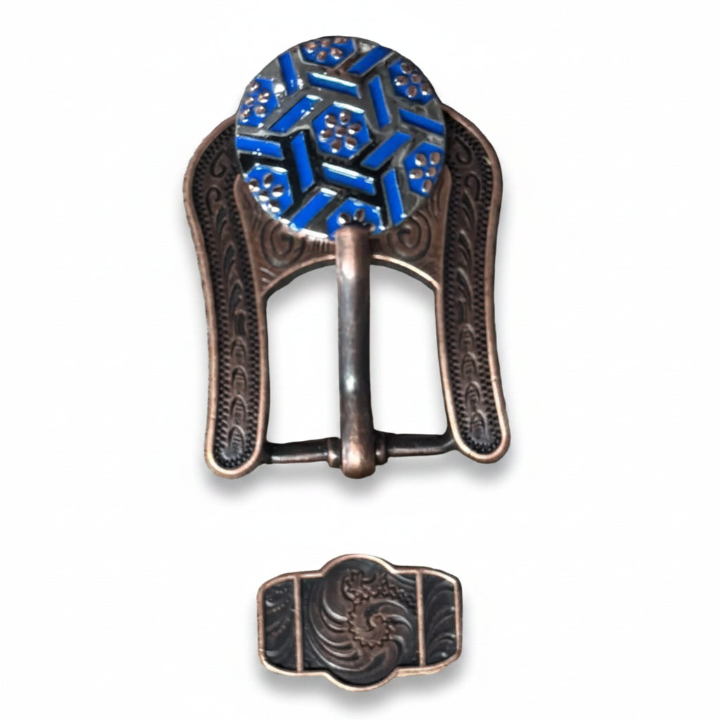 Antique Silver Blue Geometric Western Concho W236 — view 6