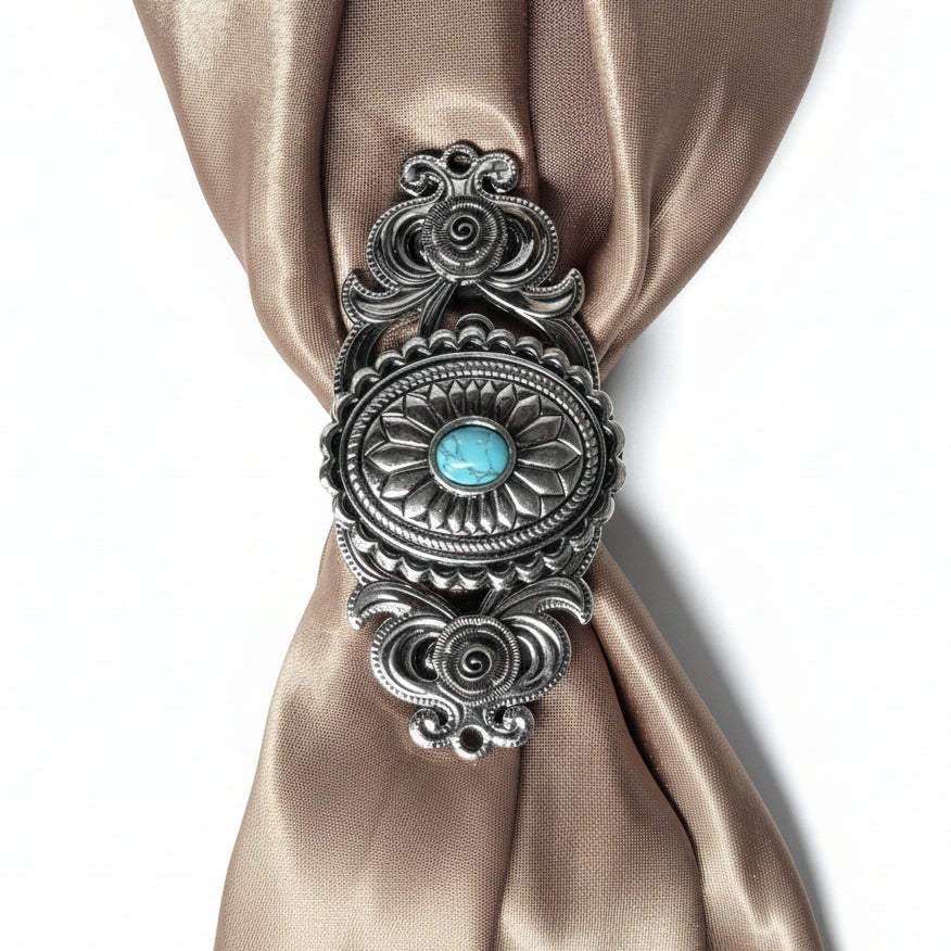 Antique Silver Oval Floral Turquoise Western Concho W237 — view 10