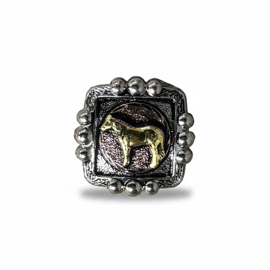 Antique Silver Square Concho with Gold Horse Western Concho W186 — view 2