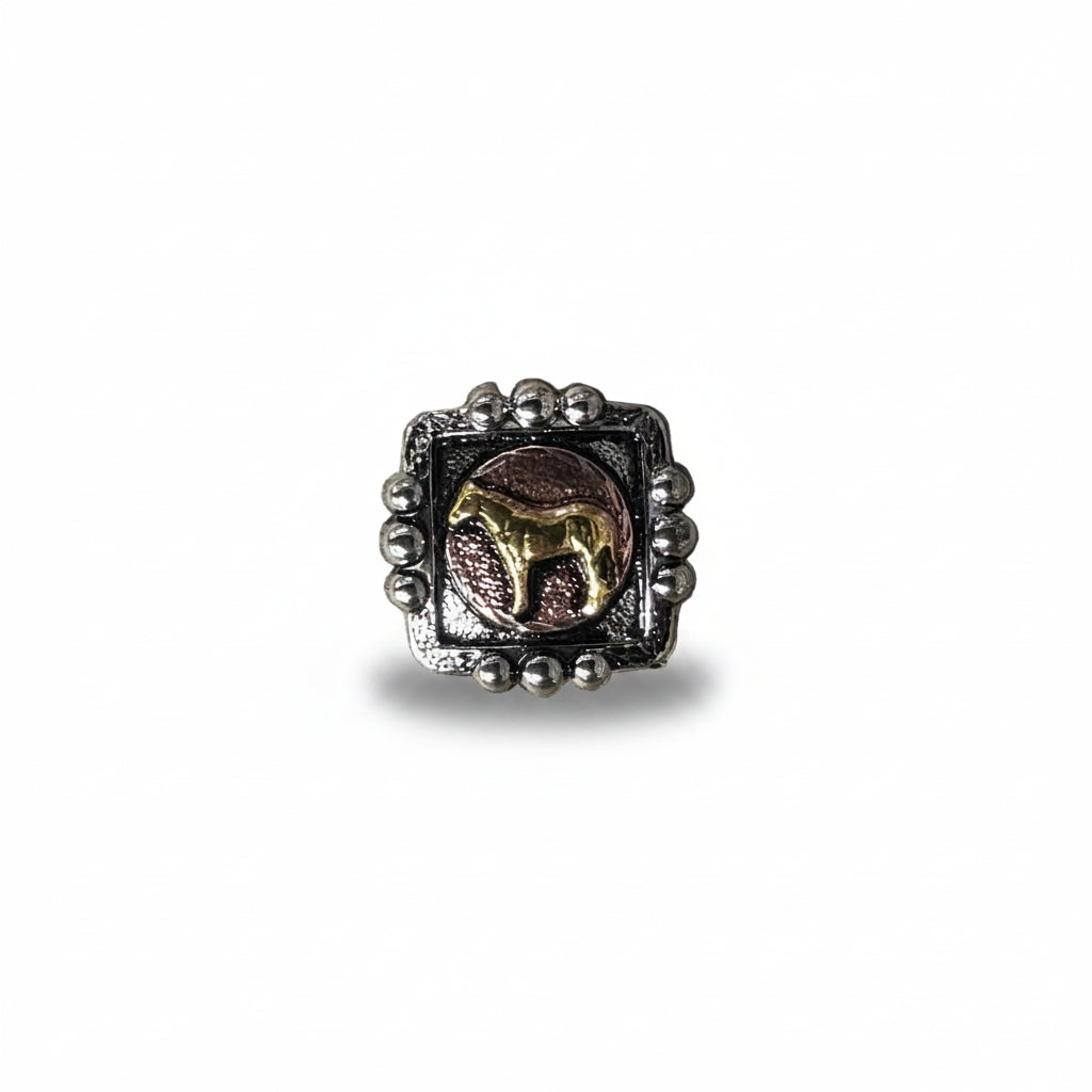 Antique Silver Square Concho with Gold Horse Western Concho W186 — view 3