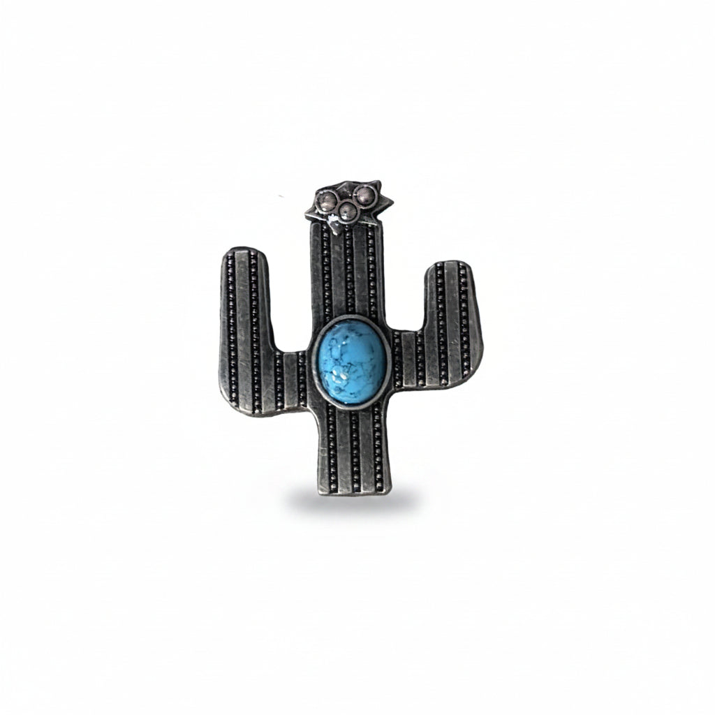 Antique Silver Turquoise Cactus Concho W178 — view 2