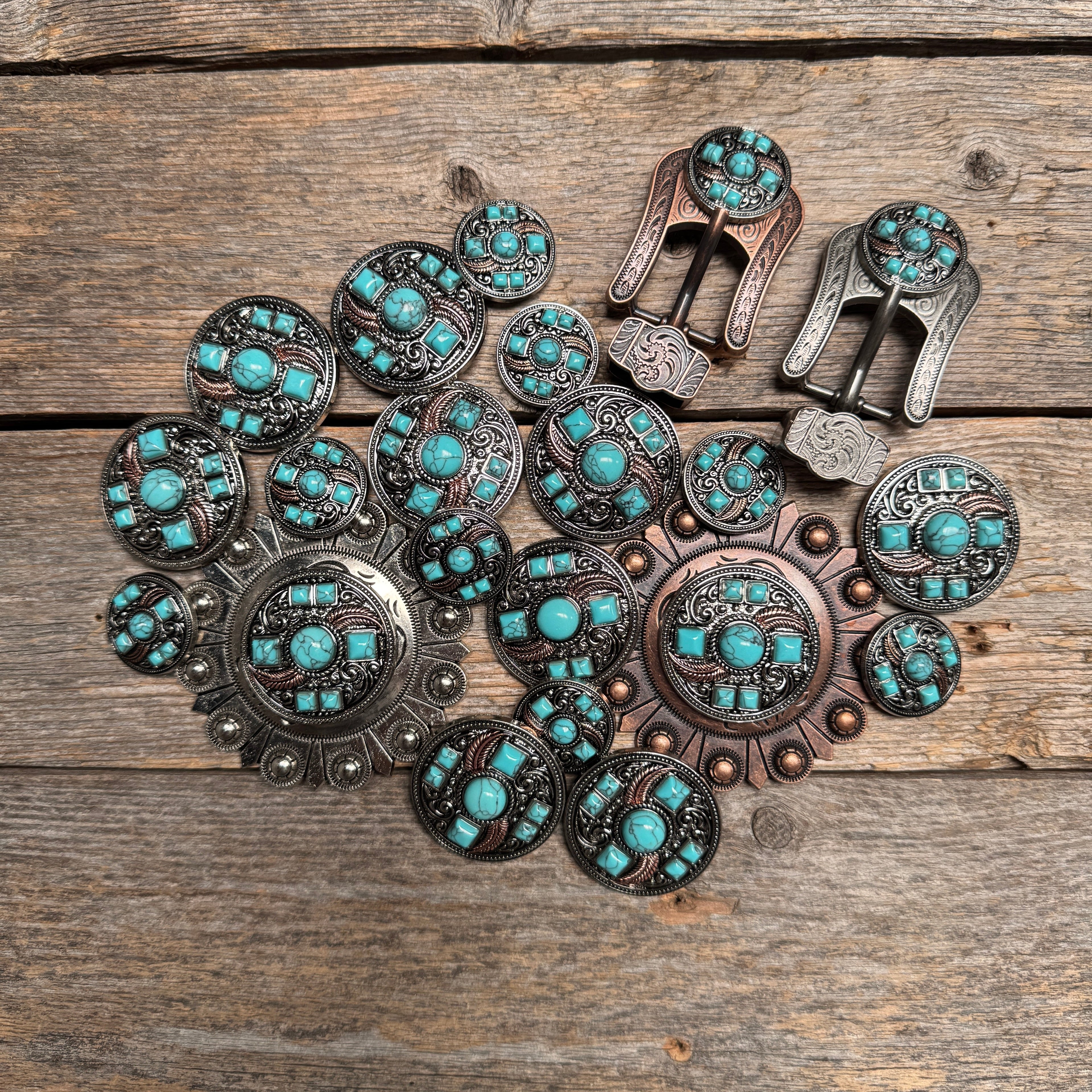 Antique Silver Turquoise and Feather Western Concho W251