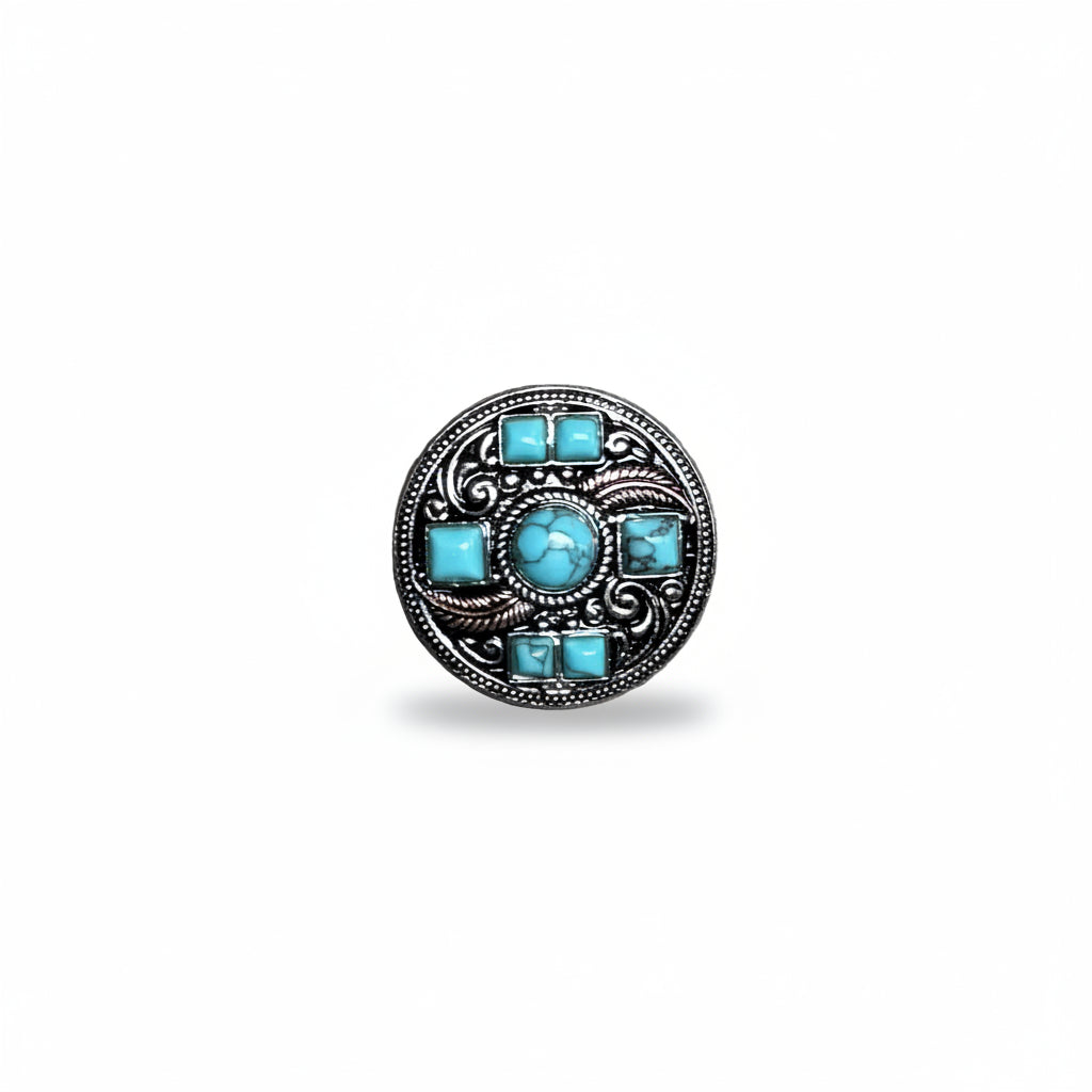 Antique Silver Turquoise and Feather Western Concho W251 — view 3
