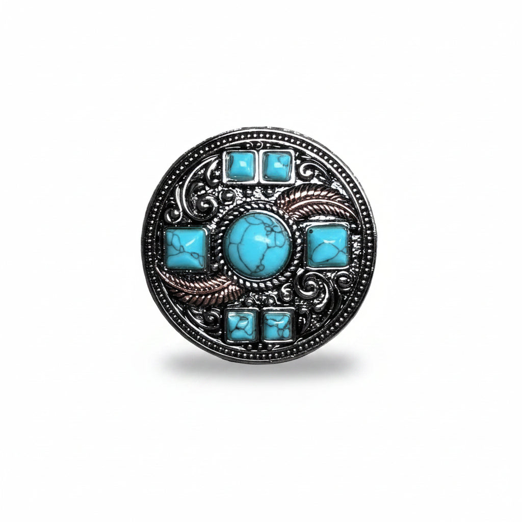 Antique Silver Turquoise and Feather Western Concho W251 — view 2