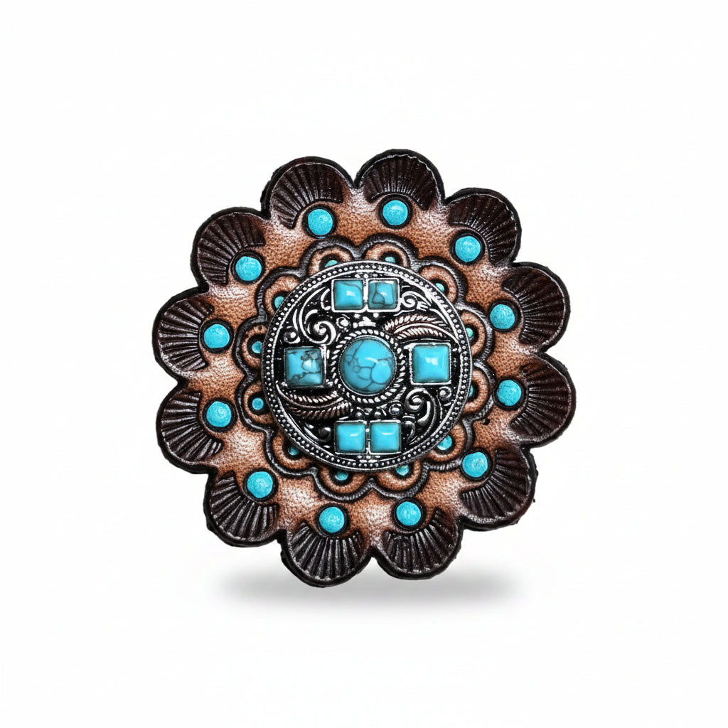 Antique Silver Turquoise and Feather Western Concho W251 — view 10