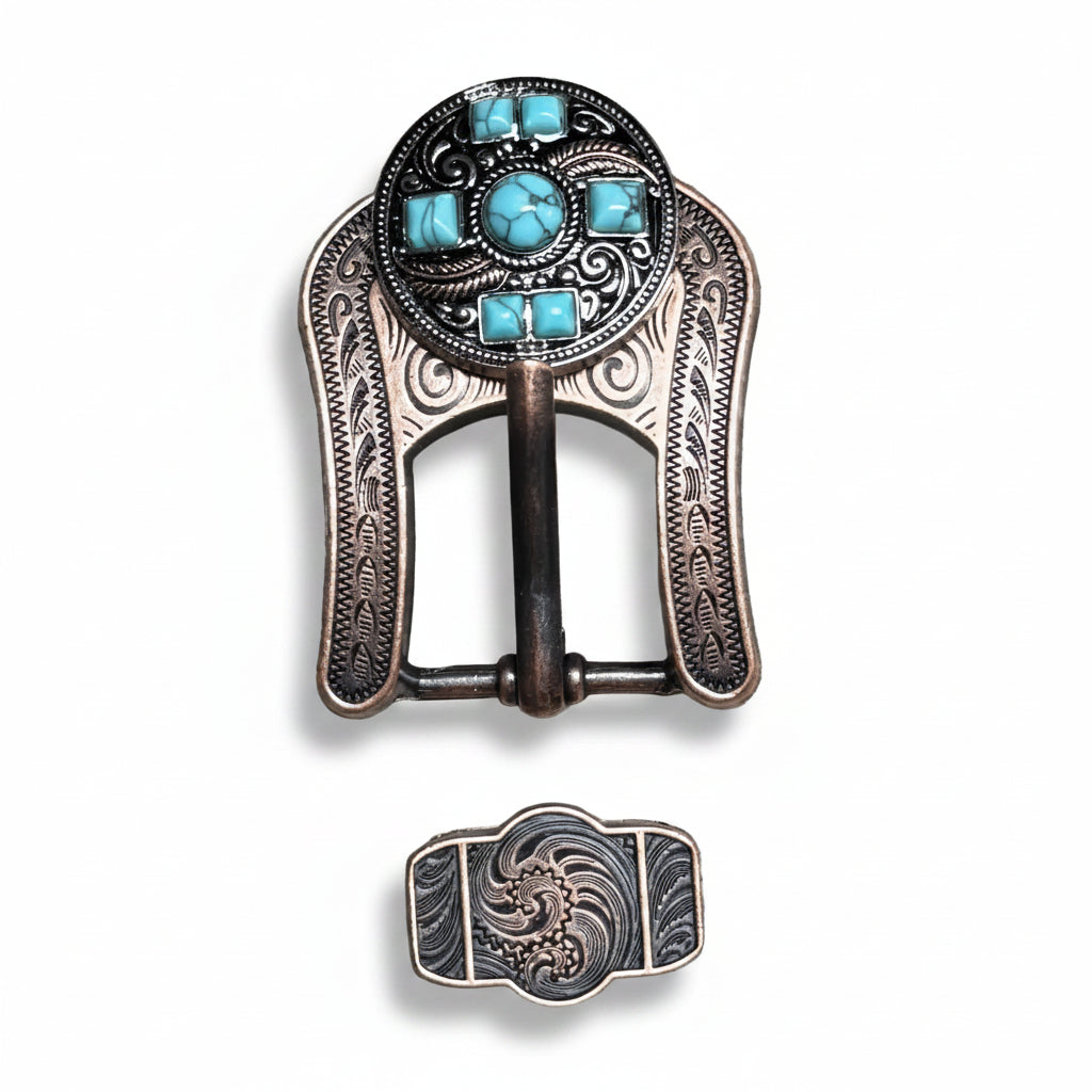 Antique Silver Turquoise and Feather Western Concho W251 — view 6