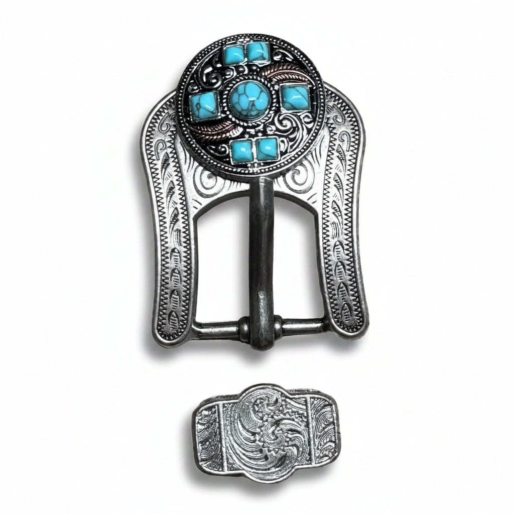 Antique Silver Turquoise and Feather Western Concho W251 — view 7