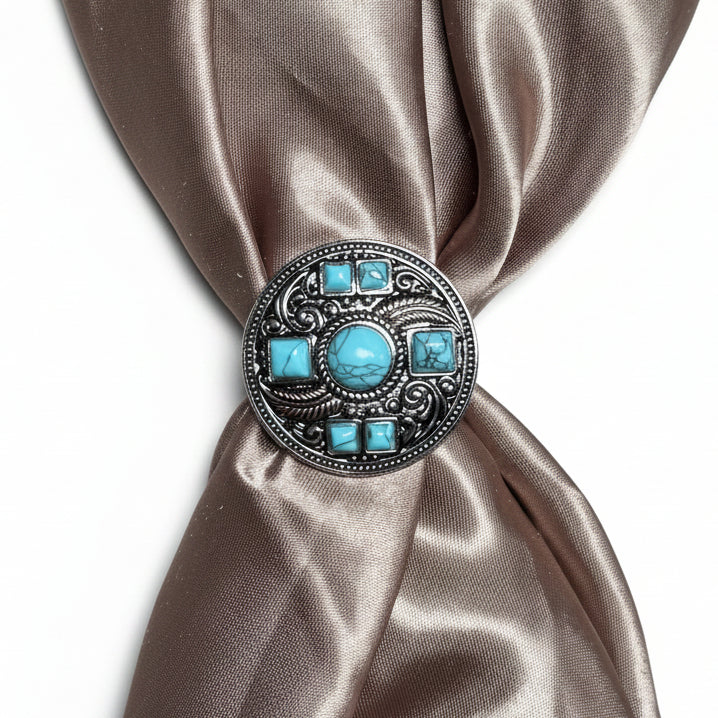 Antique Silver Turquoise and Feather Western Concho W251 — view 11
