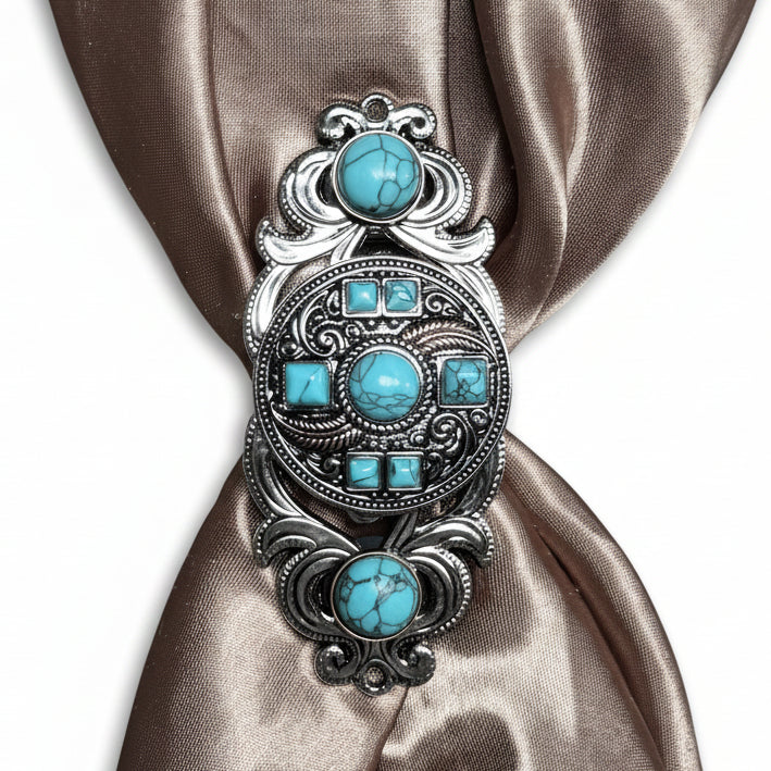 Antique Silver Turquoise and Feather Western Concho W251 — view 12