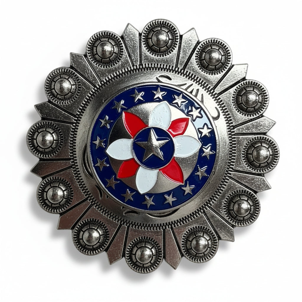 Antique Silver Red, White, and Blue Western Concho W274 — view 3