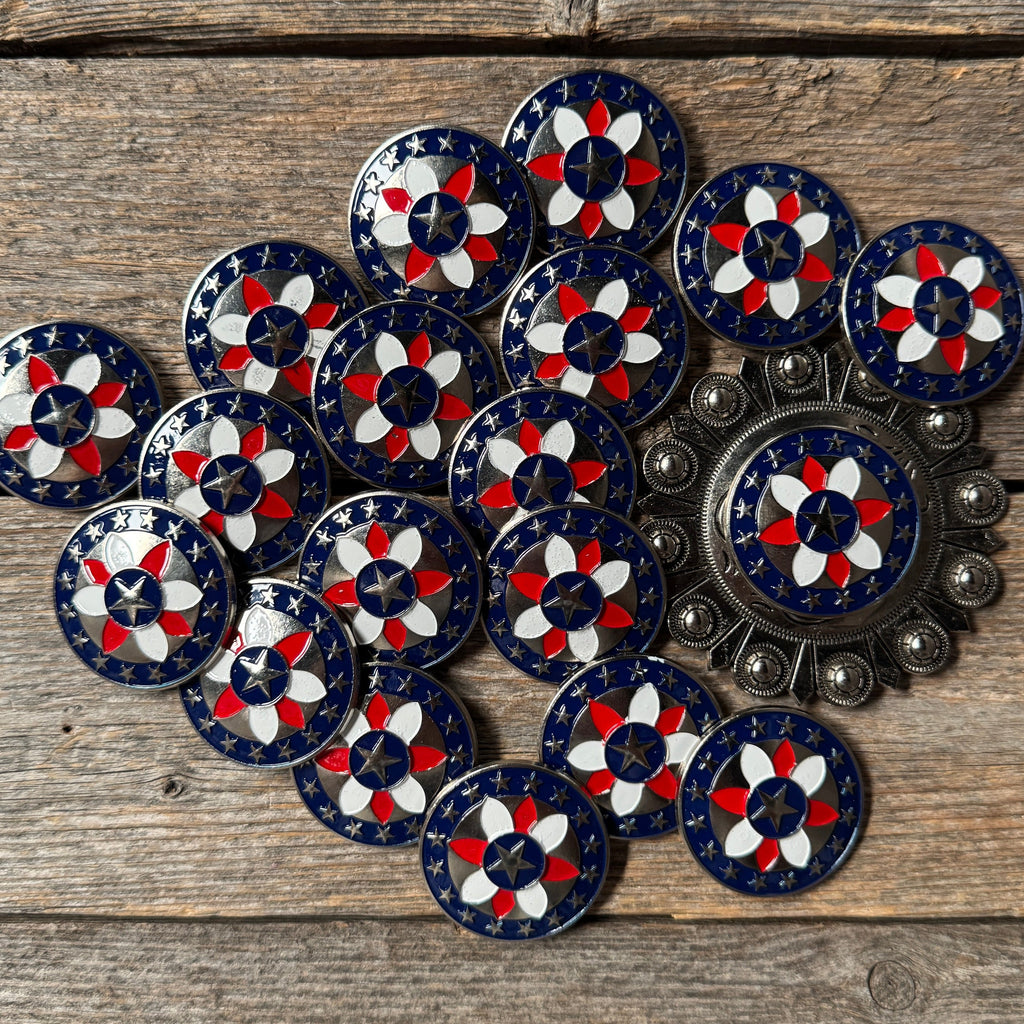 Antique Silver Red, White, and Blue Western Concho W274
