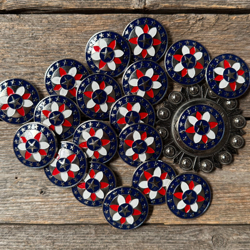 Antique Silver Red, White, and Blue Western Concho W274