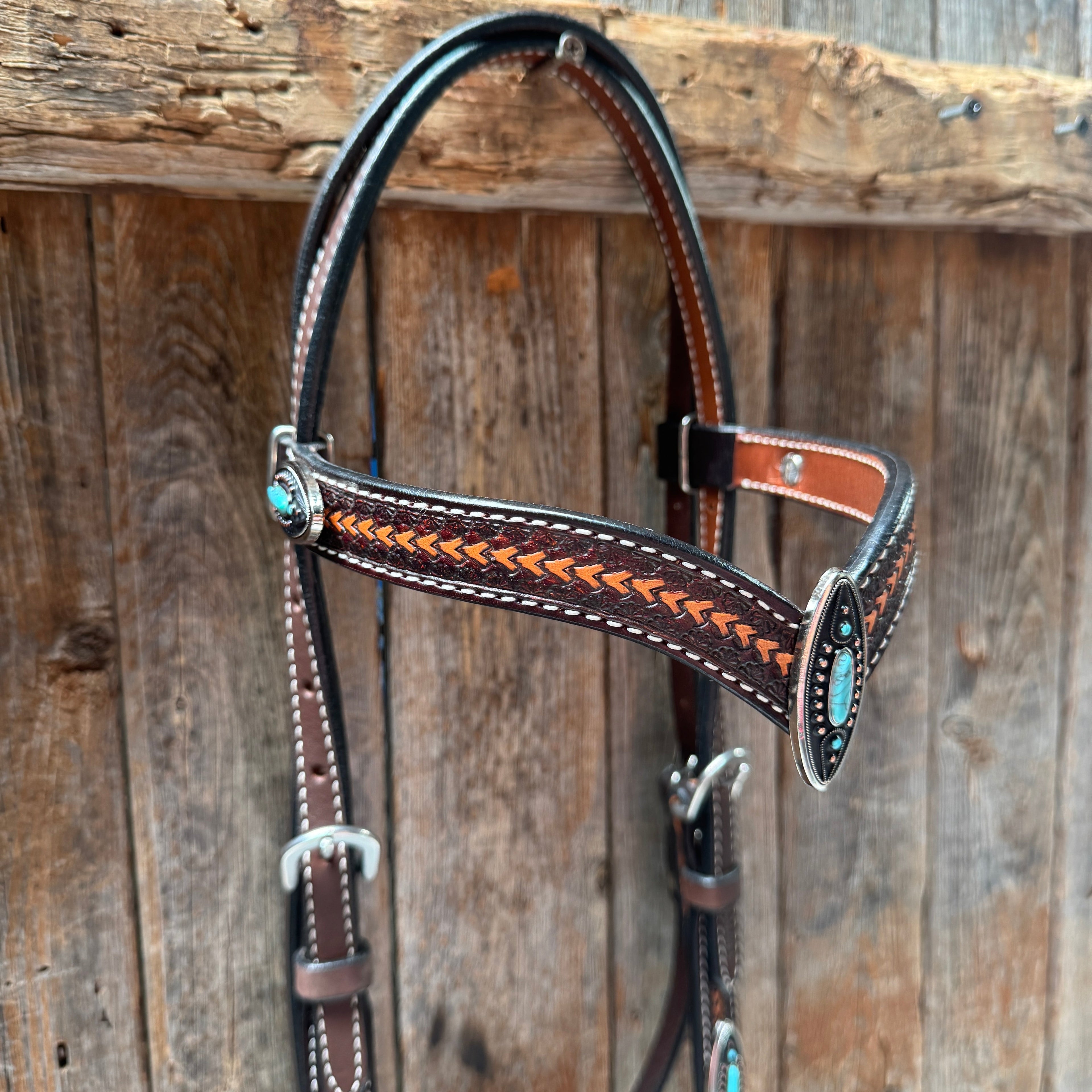 Foxtail Antique Silver and Copper Browband | One Ear Tack Set #BBBC525 — view 4