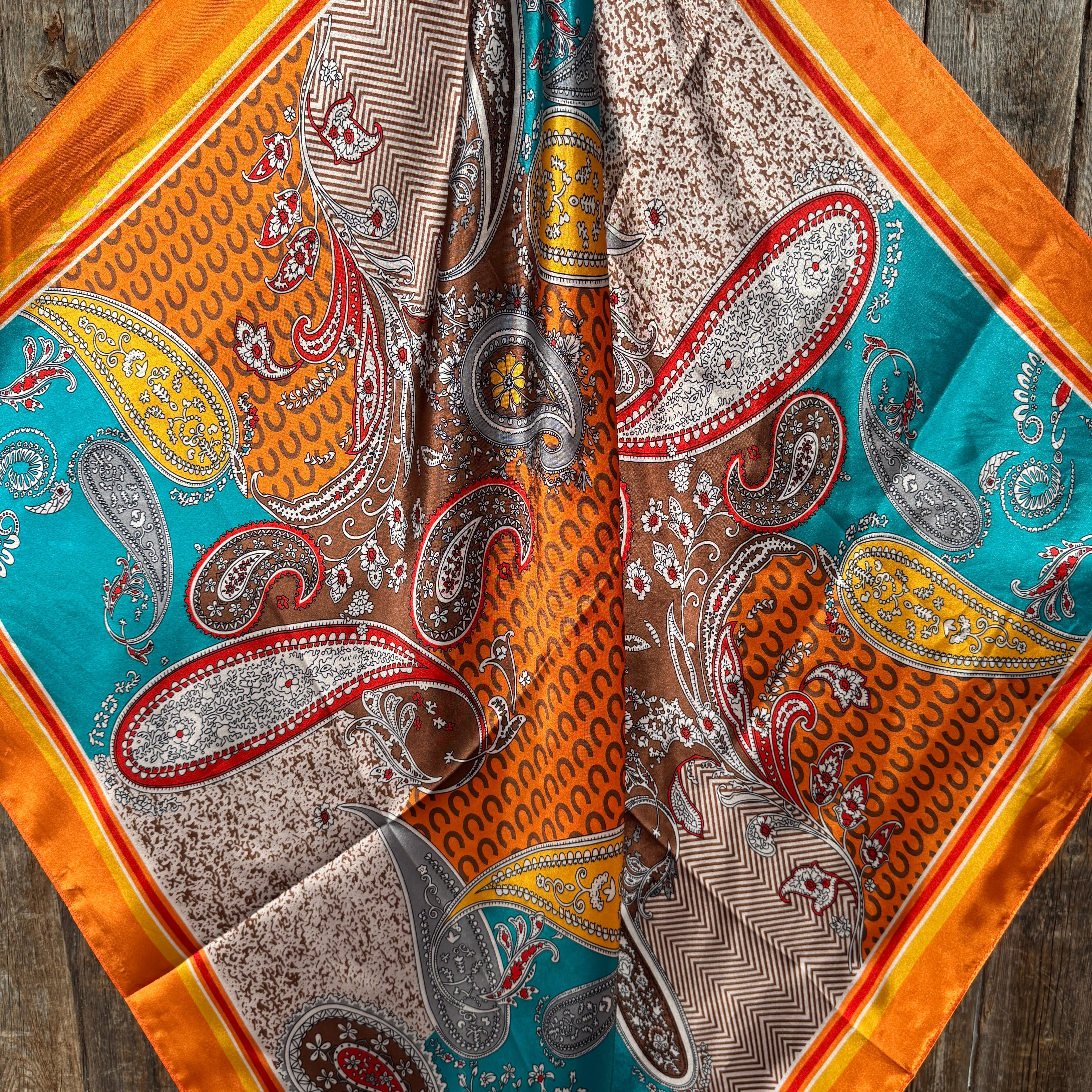 Orange and Turquoise Horse Shoe Paisley Wild Rag - Western Scarf