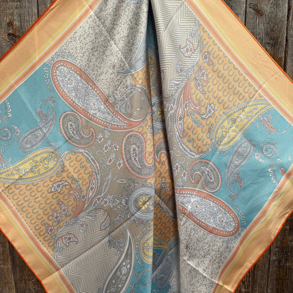 Orange and Turquoise Horse Shoe Paisley Wild Rag - Western Scarf