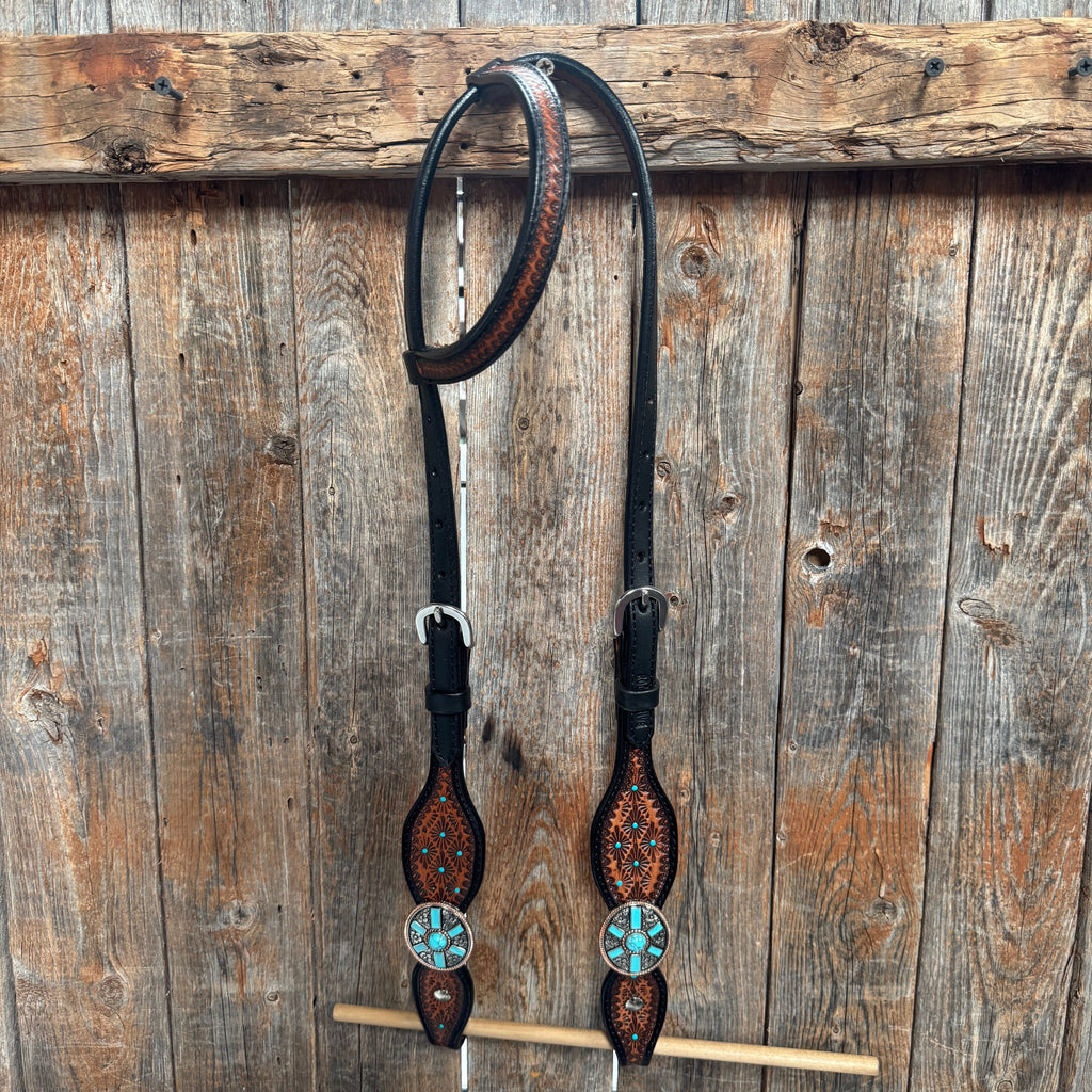 Teal Diamond and Turquoise Browband | One Ear Tack Set #BBBC521 — view 5