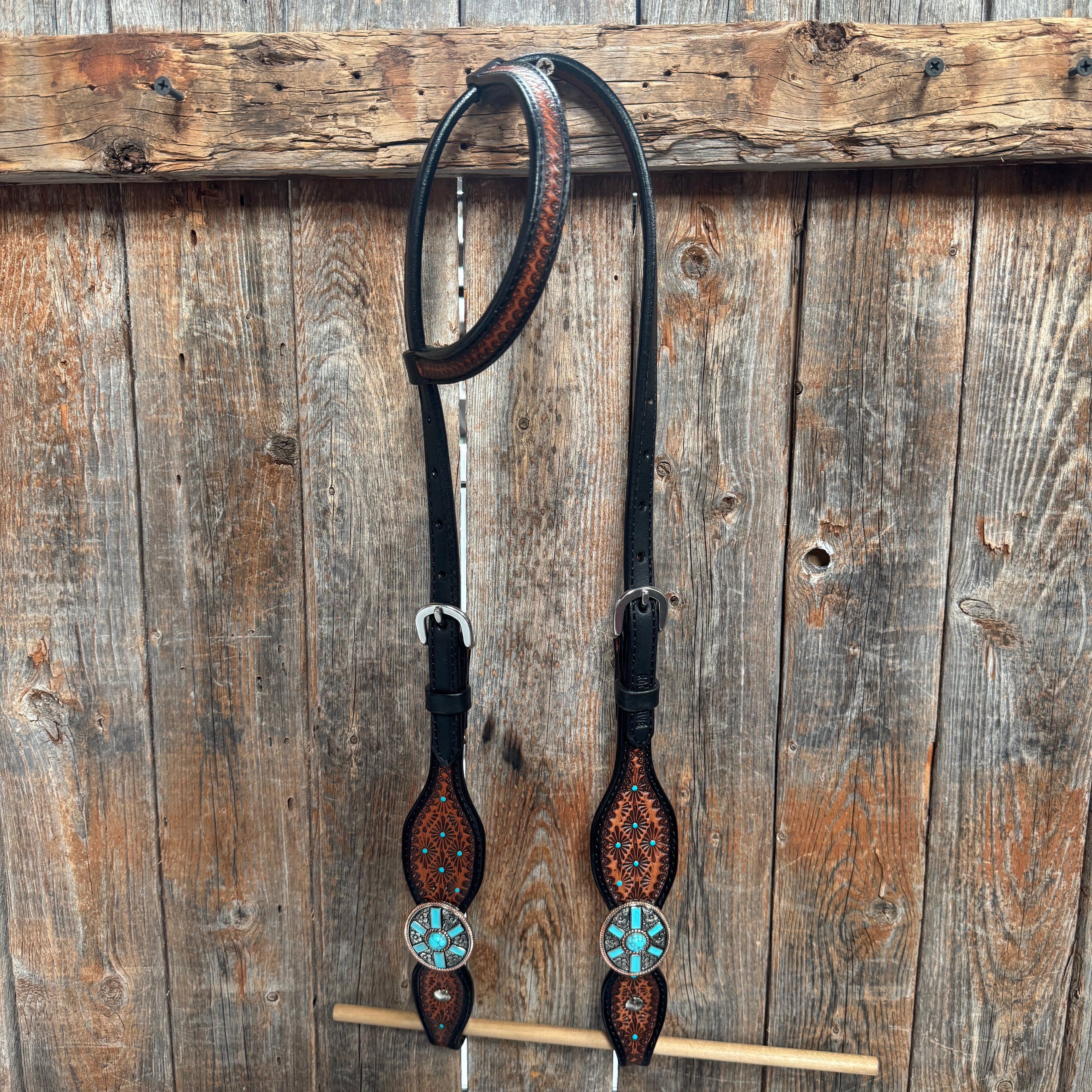 Teal Diamond and Turquoise Browband | One Ear Tack Set #BBBC521 — view 5