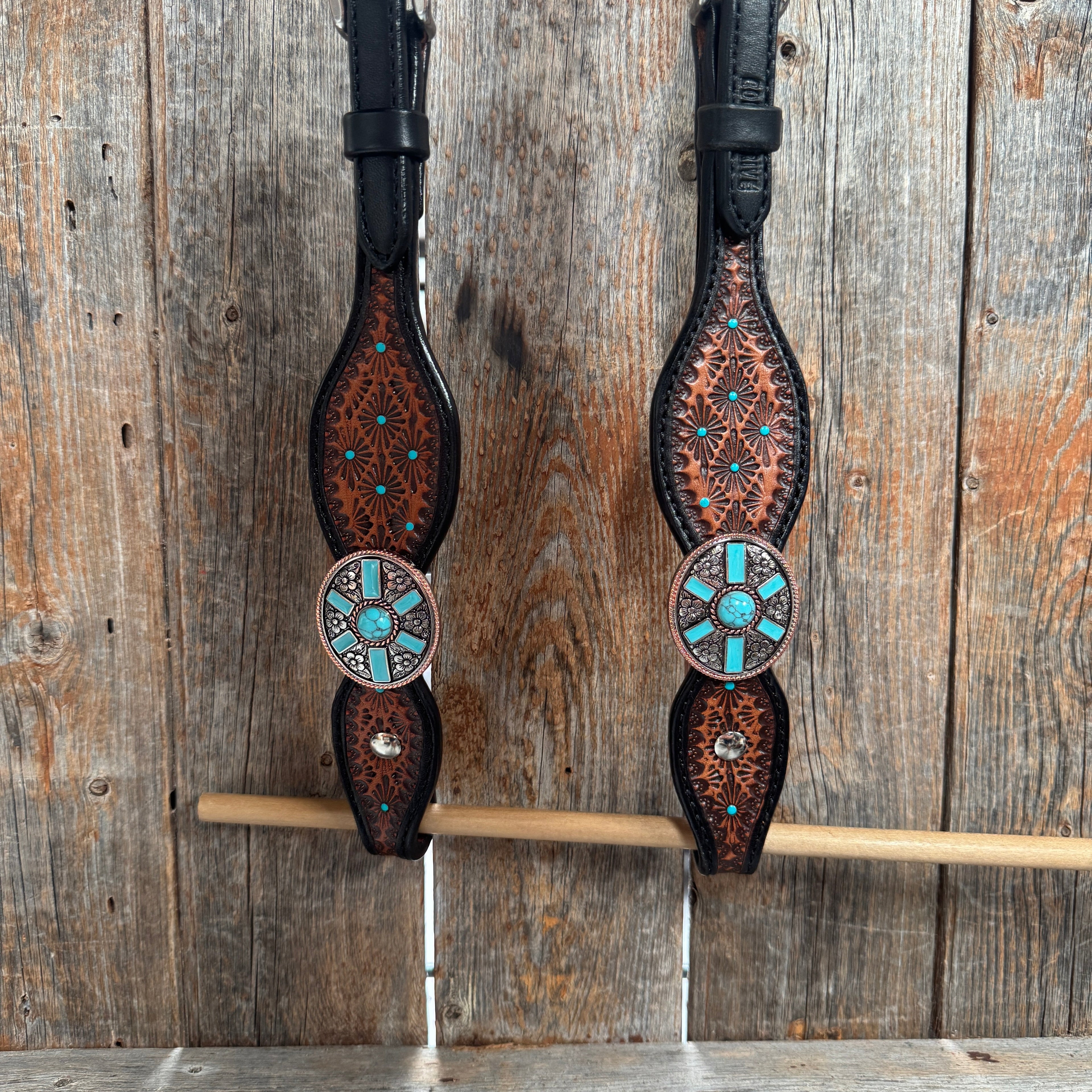 Teal Diamond and Turquoise Browband | One Ear Tack Set #BBBC521 — view 7