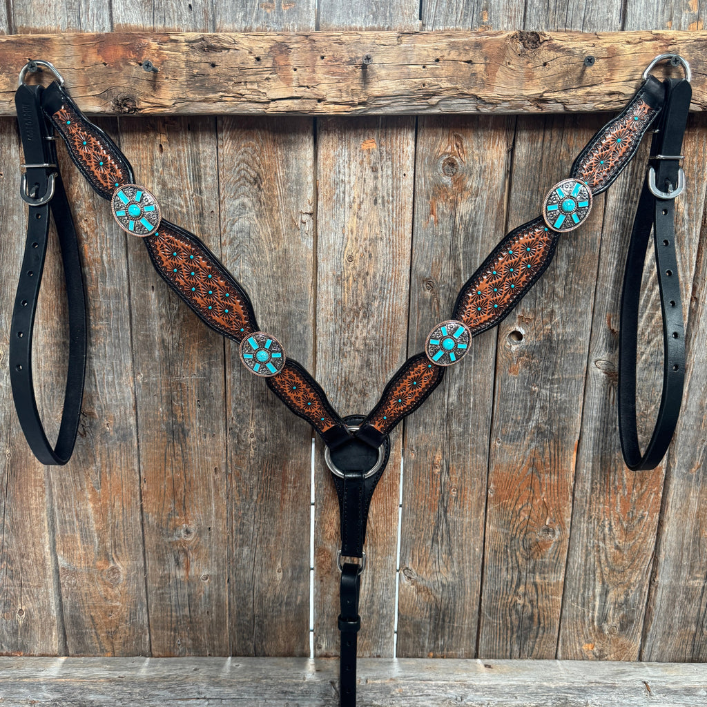 Teal Diamond and Turquoise Browband | One Ear Tack Set #BBBC521 — view 8