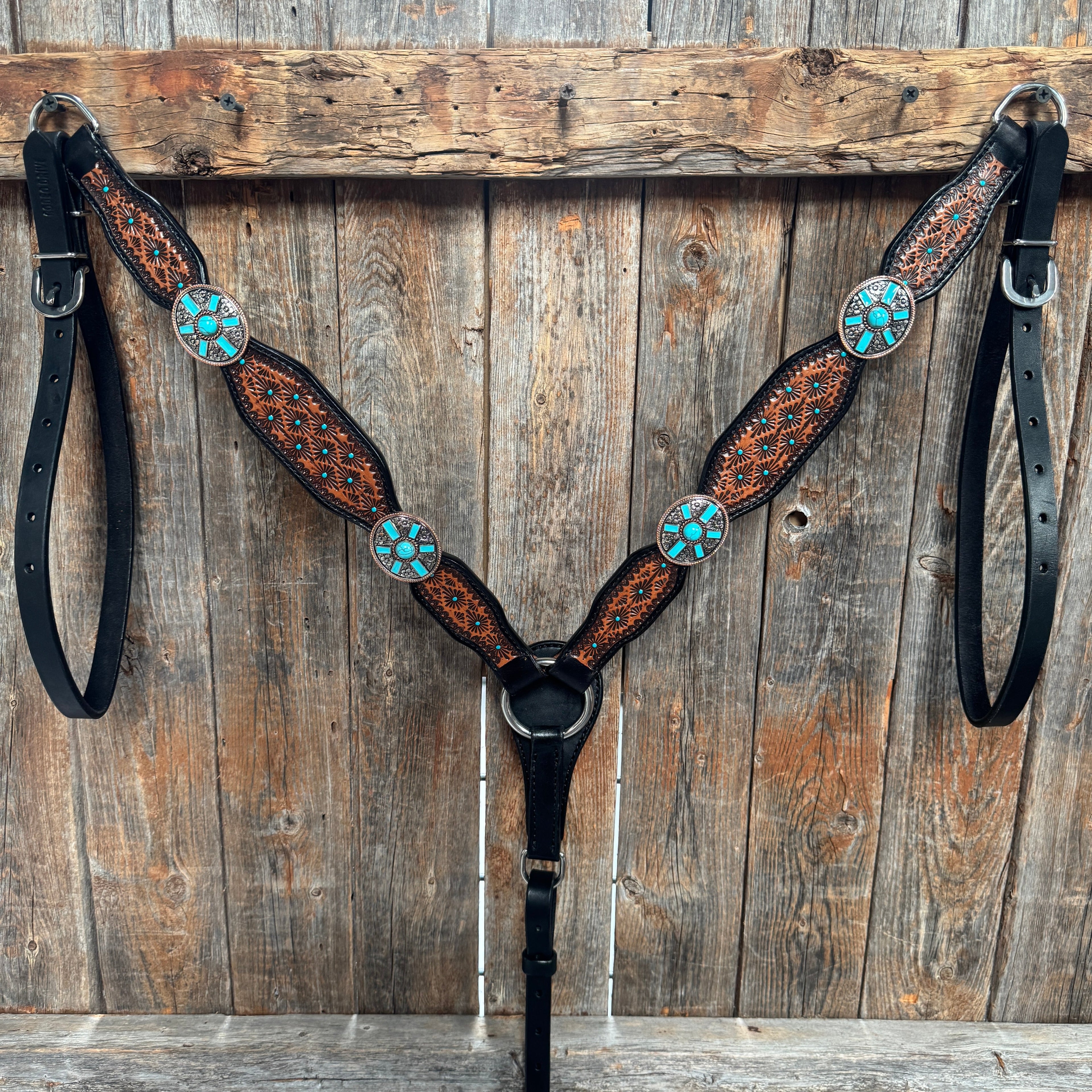 Teal Diamond and Turquoise Browband | One Ear Tack Set #BBBC521 — view 8
