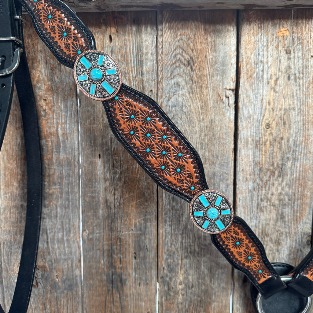 Teal Diamond and Turquoise Browband | One Ear Tack Set #BBBC521 — view 9