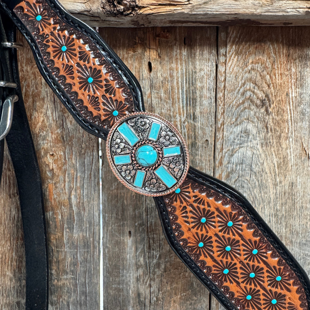 Teal Diamond and Turquoise Browband | One Ear Tack Set #BBBC521 — view 10