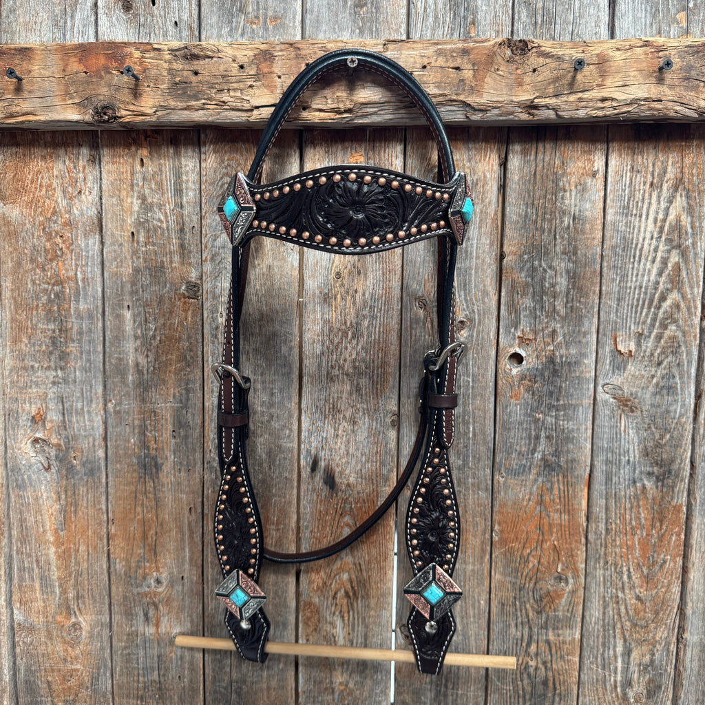 Dark Oil Copper and Antique Silver Browband | One Ear Tack Set #BBBC514 — view 3