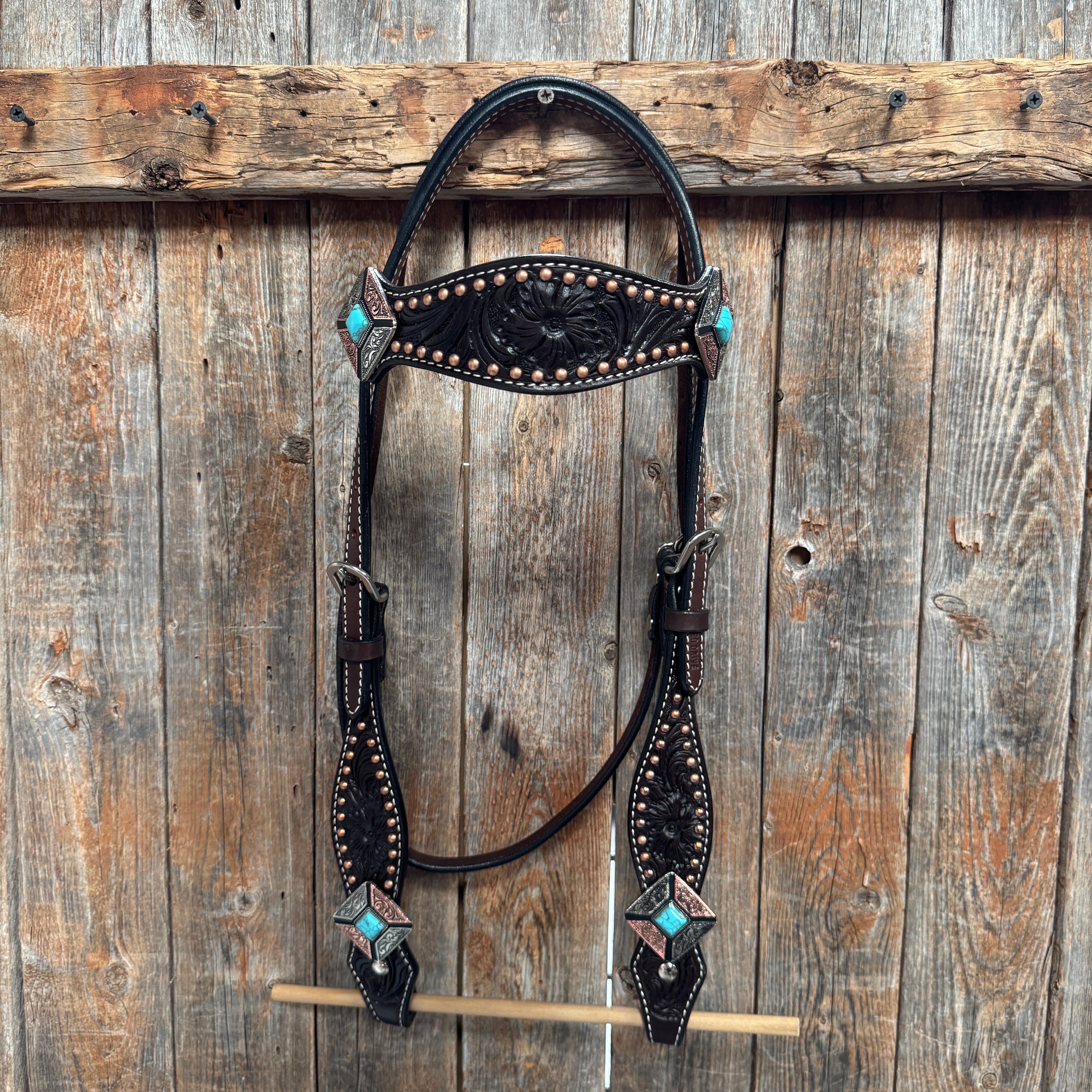 Dark Oil Copper and Antique Silver Browband | One Ear Tack Set #BBBC514 — view 3