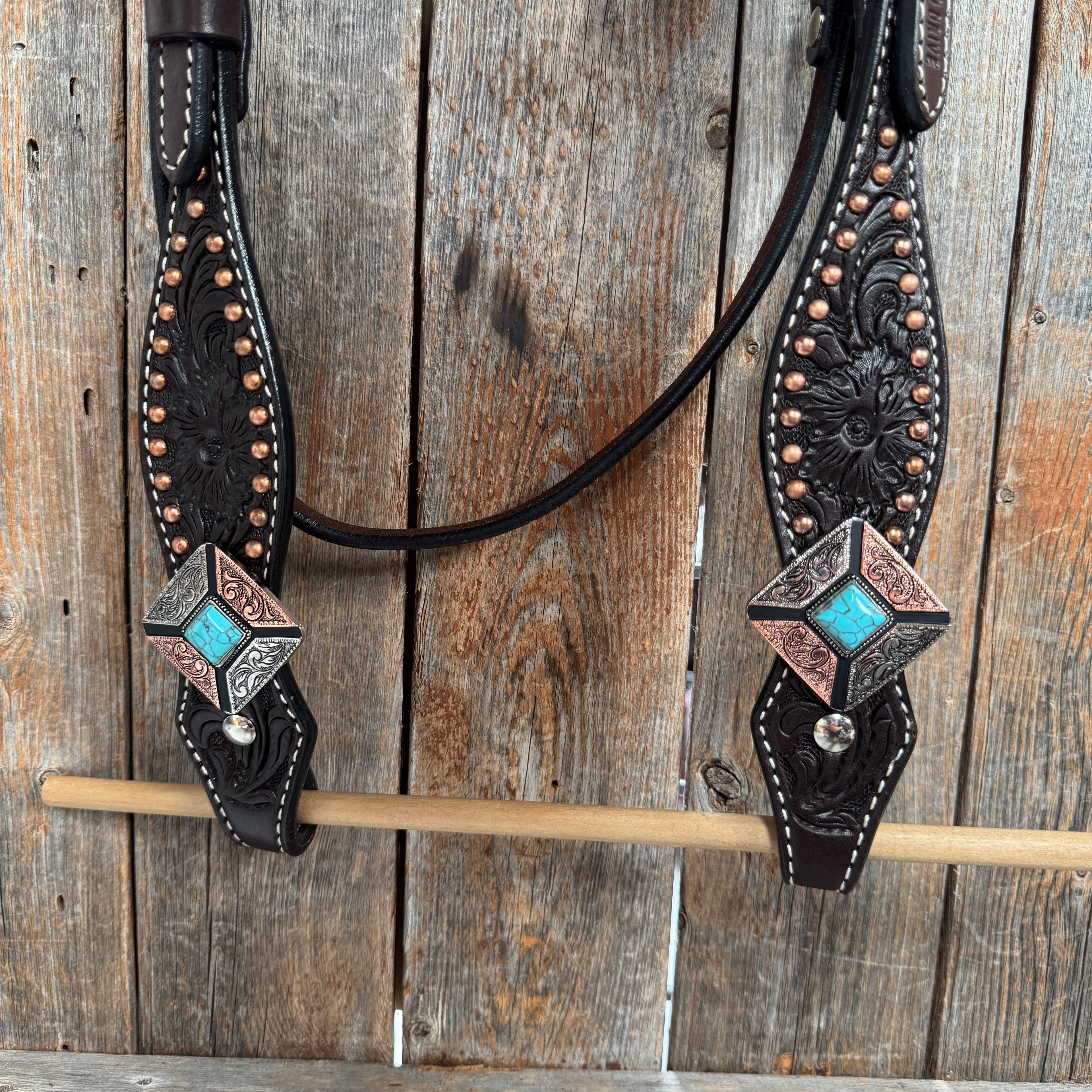 Dark Oil Copper and Antique Silver Browband | One Ear Tack Set #BBBC514 — view 7
