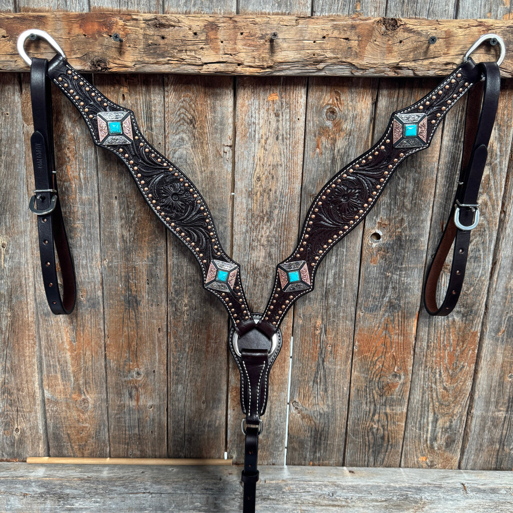 Dark Oil Copper and Antique Silver Browband | One Ear Tack Set #BBBC514 — view 8