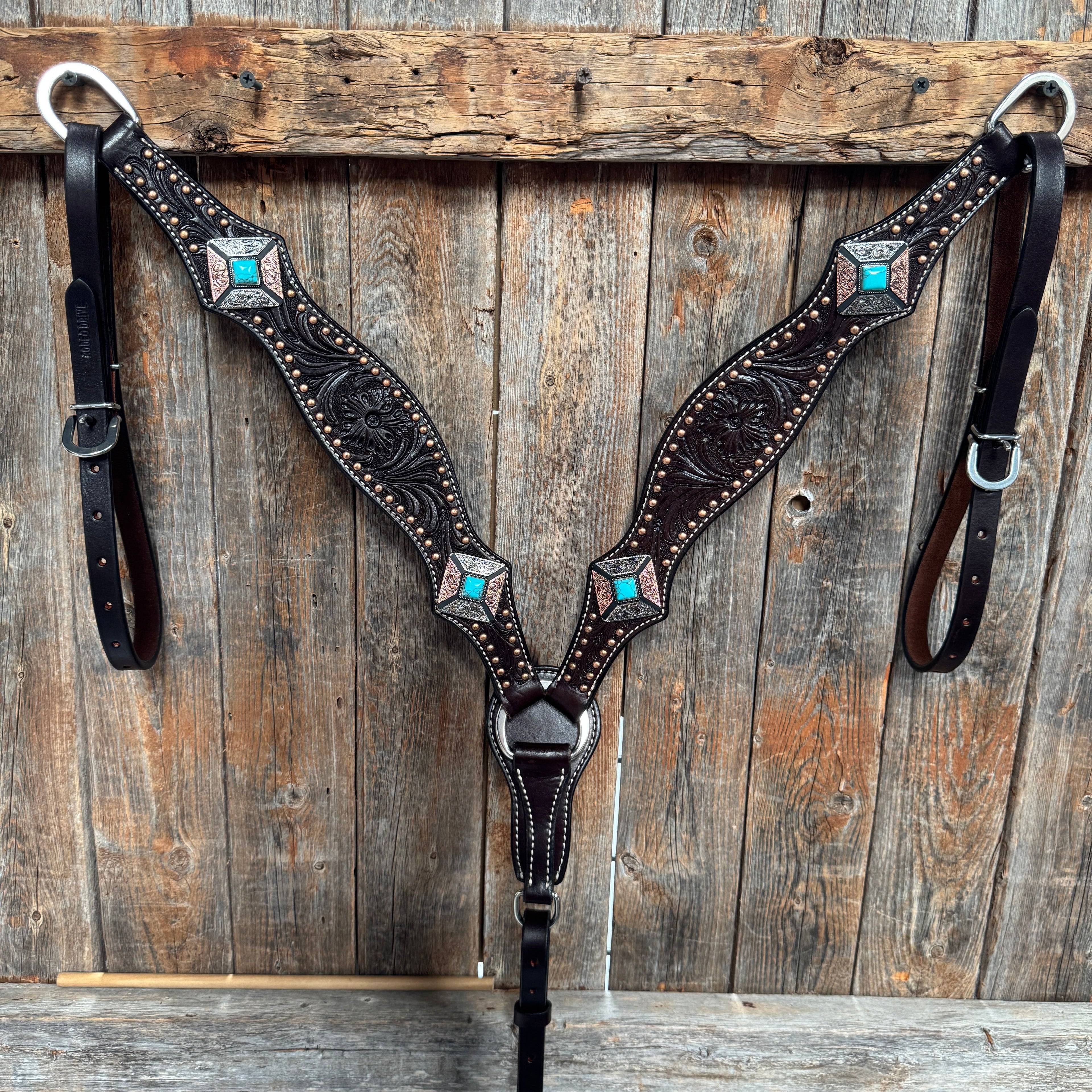Dark Oil Copper and Antique Silver Browband | One Ear Tack Set #BBBC514 — view 8