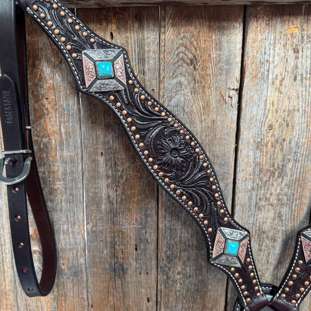 Dark Oil Copper and Antique Silver Browband | One Ear Tack Set #BBBC514 — view 9