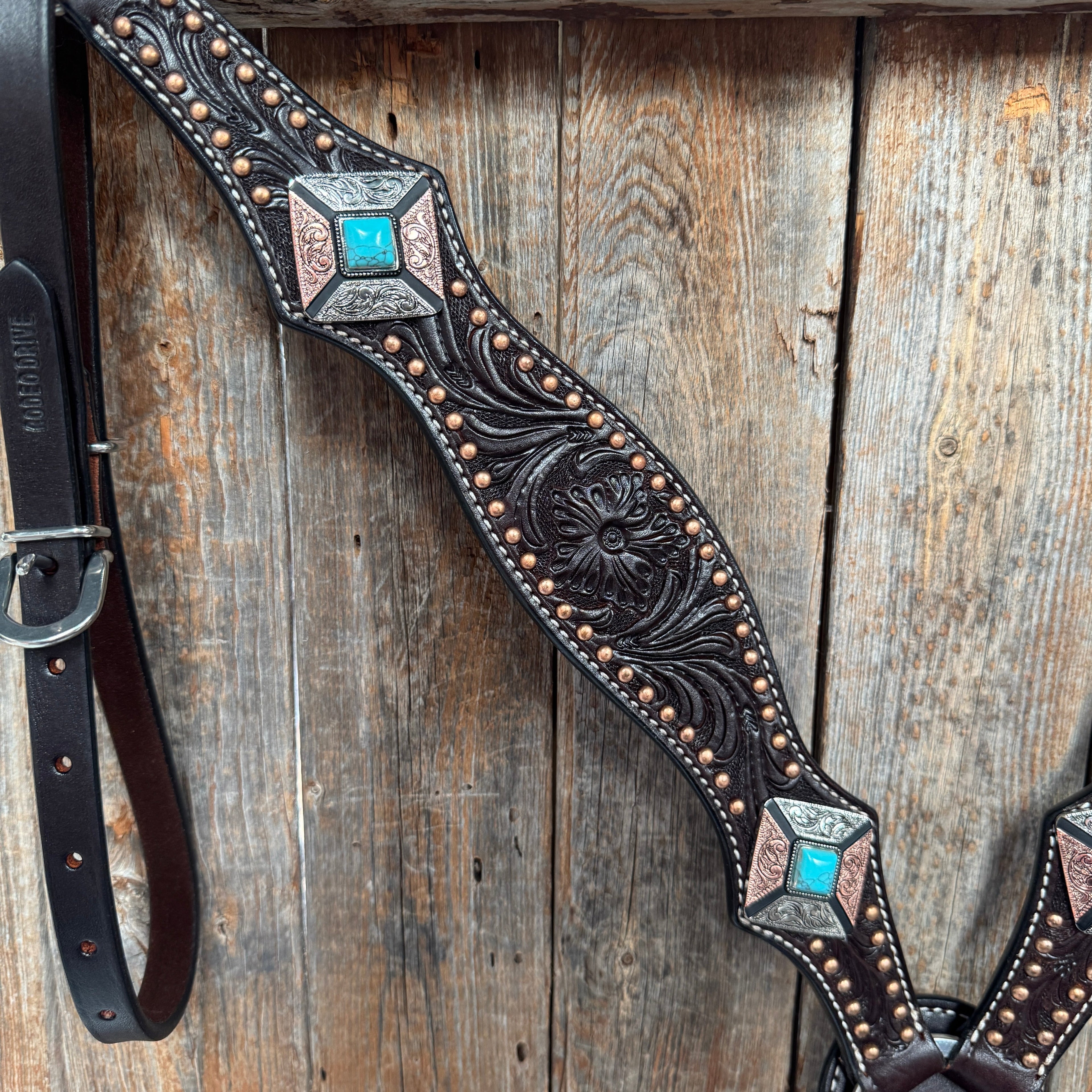Dark Oil Copper and Antique Silver Browband | One Ear Tack Set #BBBC514 — view 9