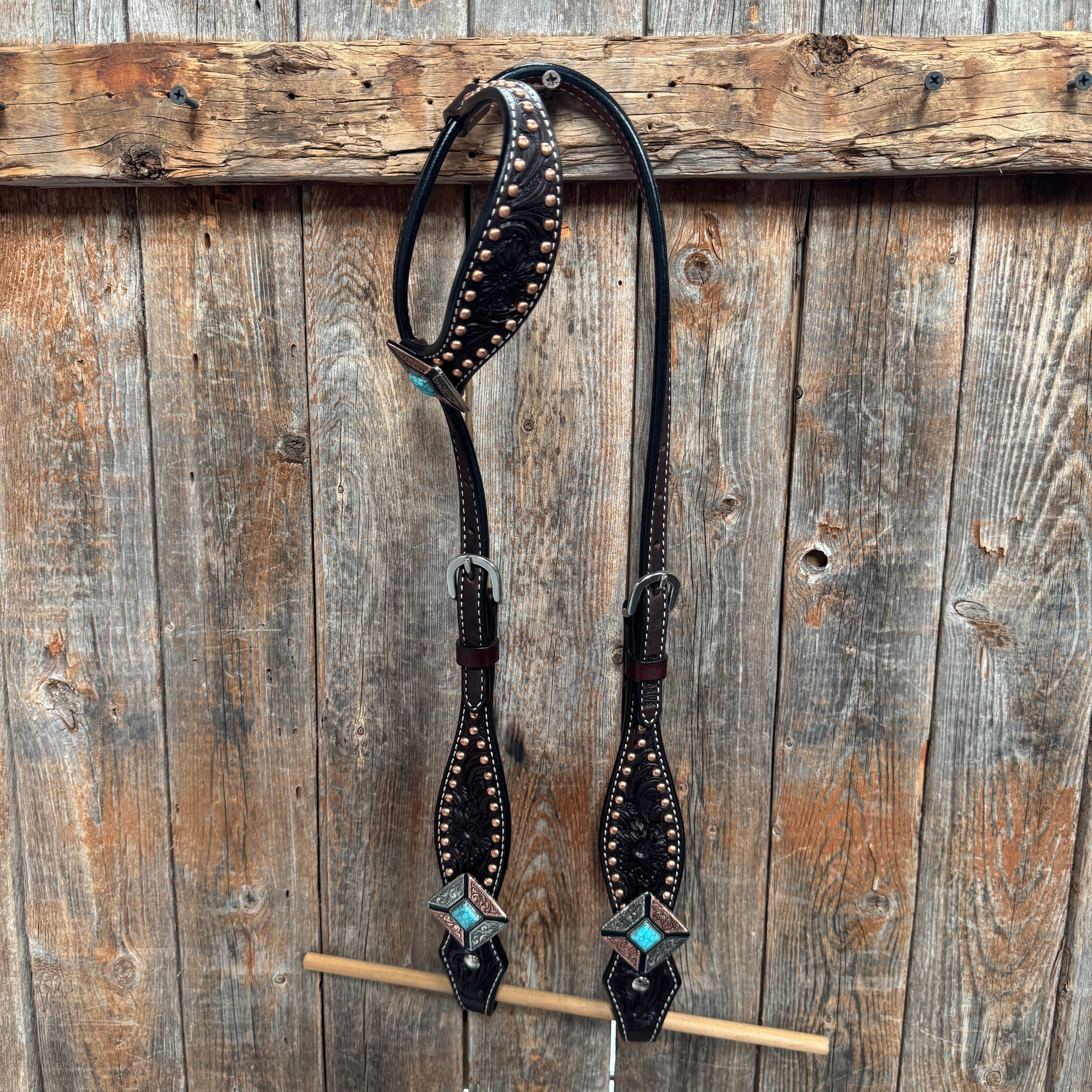 Dark Oil Copper and Antique Silver Browband | One Ear Tack Set #BBBC514 — view 5