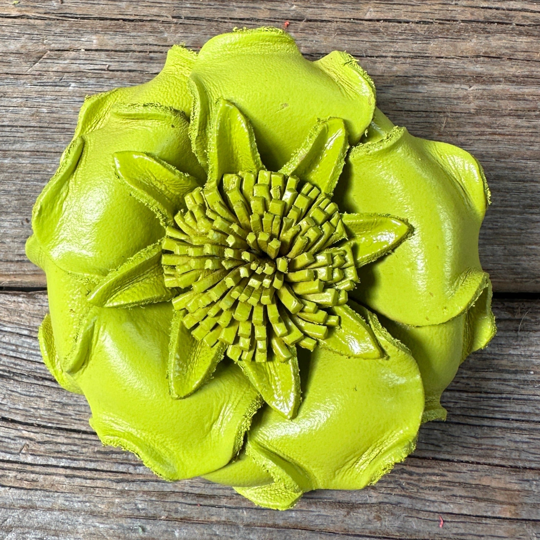 Neon Lime Gardenia Leather Flower