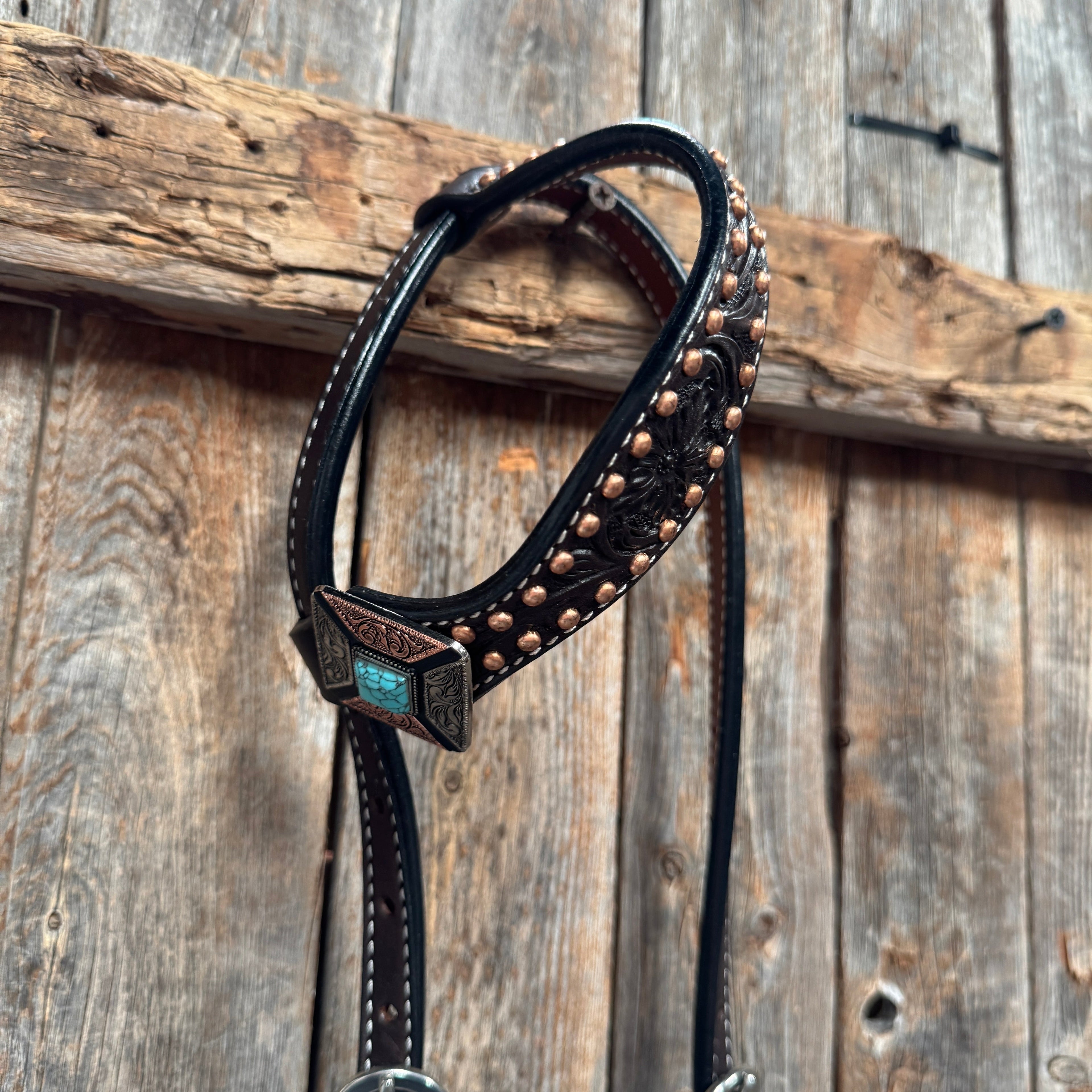 Dark Oil Copper and Antique Silver Browband | One Ear Tack Set #BBBC514 — view 6