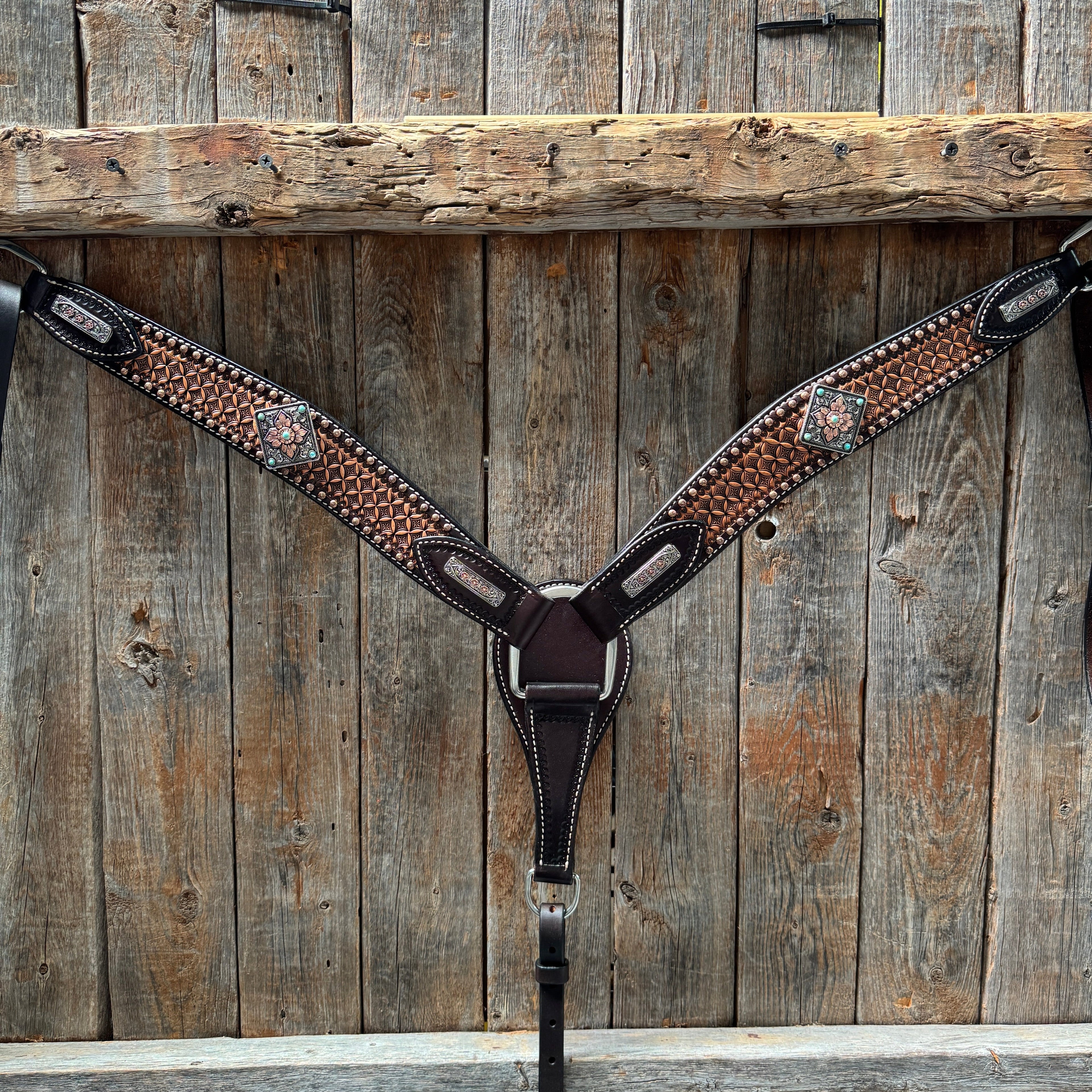 Two Tone Honeycomb Antique Silver and Copper Western Browband | One Ear Tack Set #BBBC513 — view 9