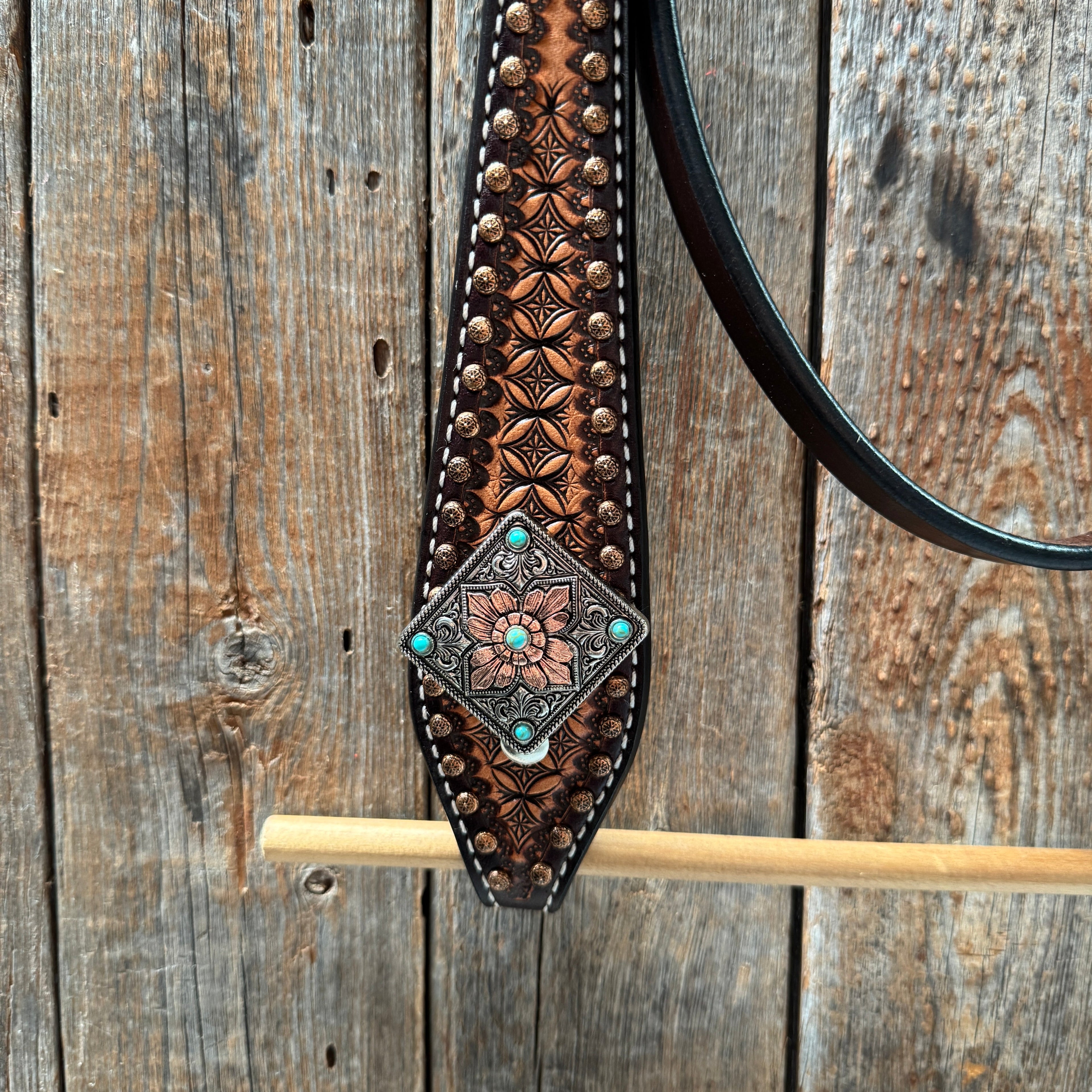 Two Tone Honeycomb Antique Silver and Copper Western Browband | One Ear Tack Set #BBBC513 — view 8