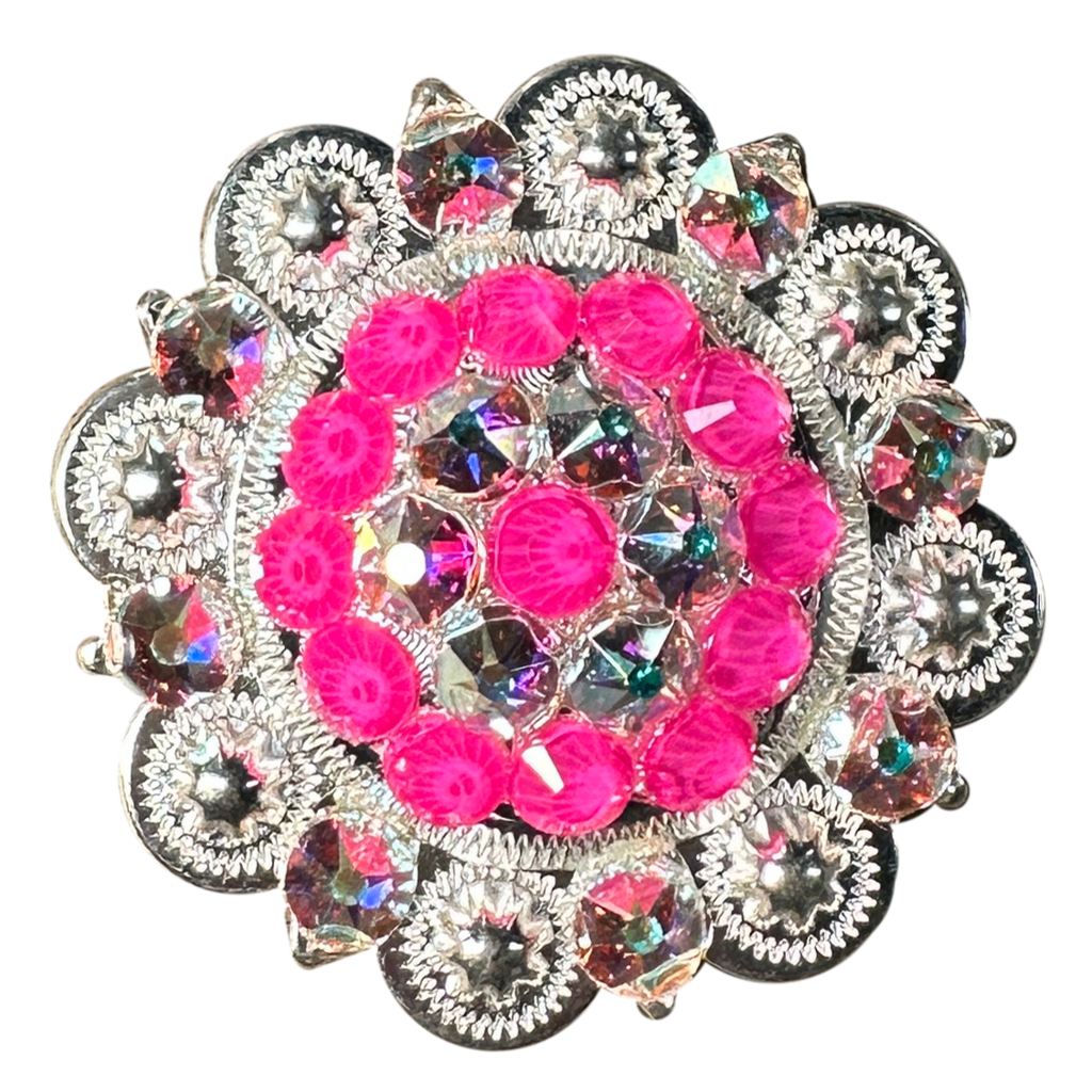 Neon Pink and AB Bright Silver 2" European Crystal Concho