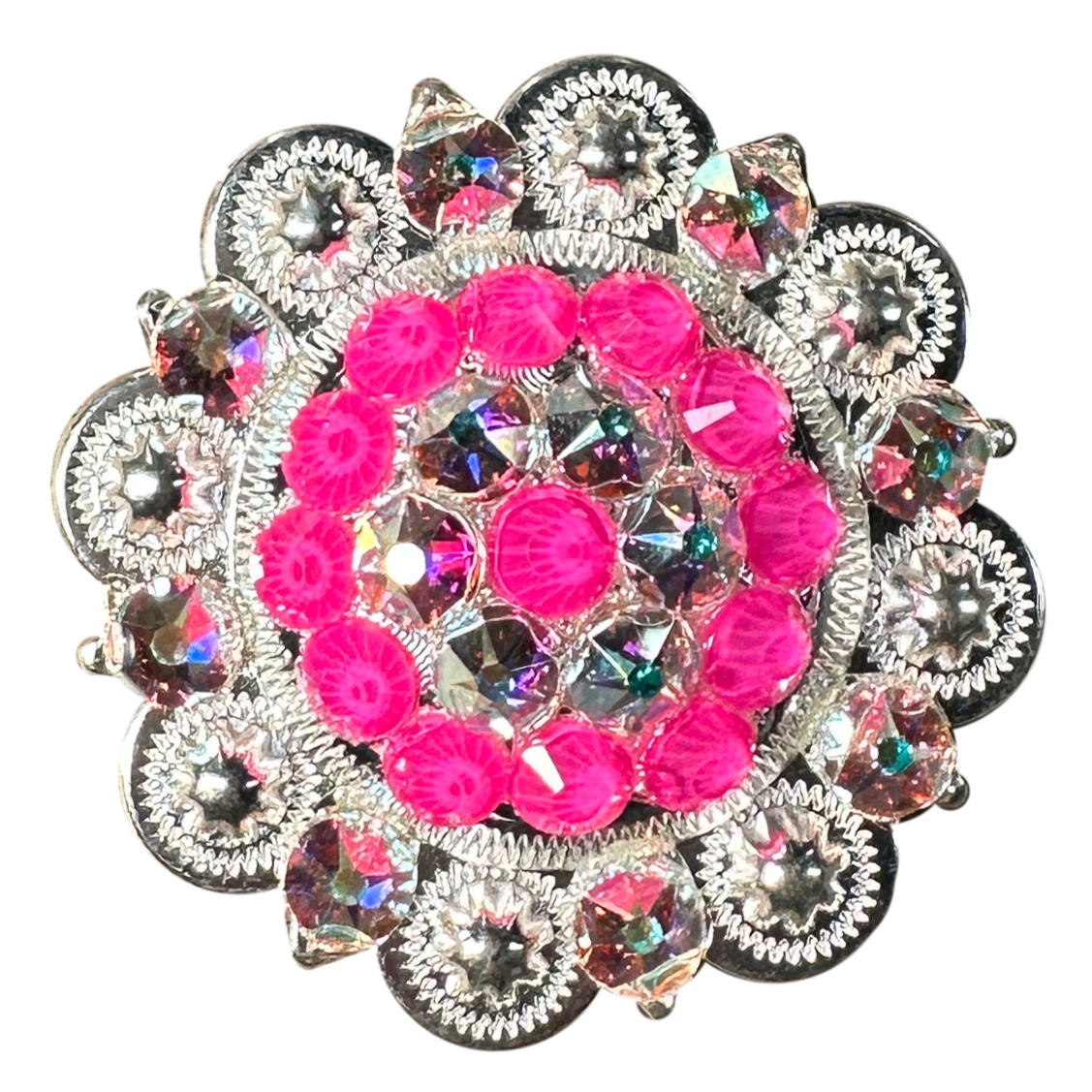 Neon Pink and AB Bright Silver 2" European Crystal Concho
