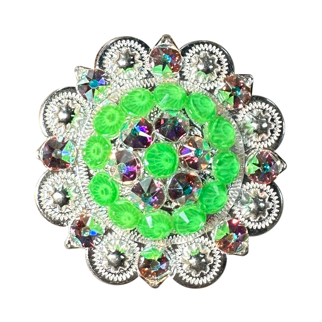 Neon Green and AB Bright Silver 2" European Crystal Concho