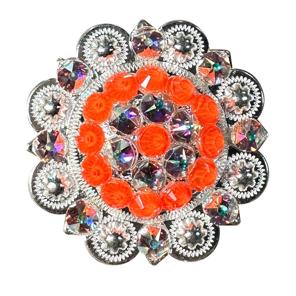 Neon Orange and AB Bright Silver 2" European Crystal Concho