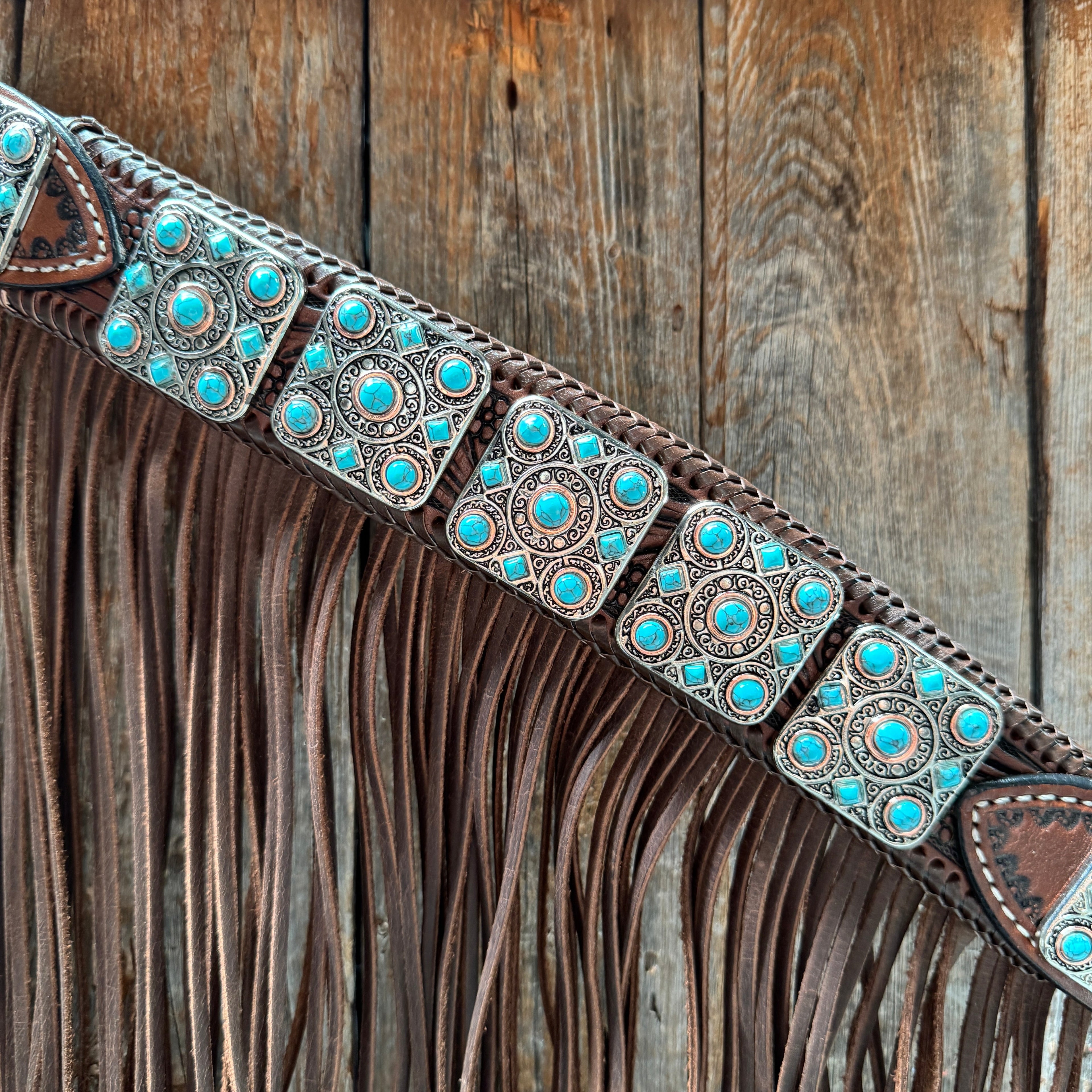 Medium Oil Braided Square Turquoise Browband | One Ear - Breast Collar Tack Set #BBBC503 — view 10